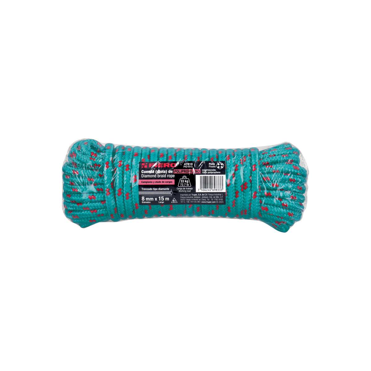 Piola de Polipropileno trenzada, multicolor, 8mm x 15m