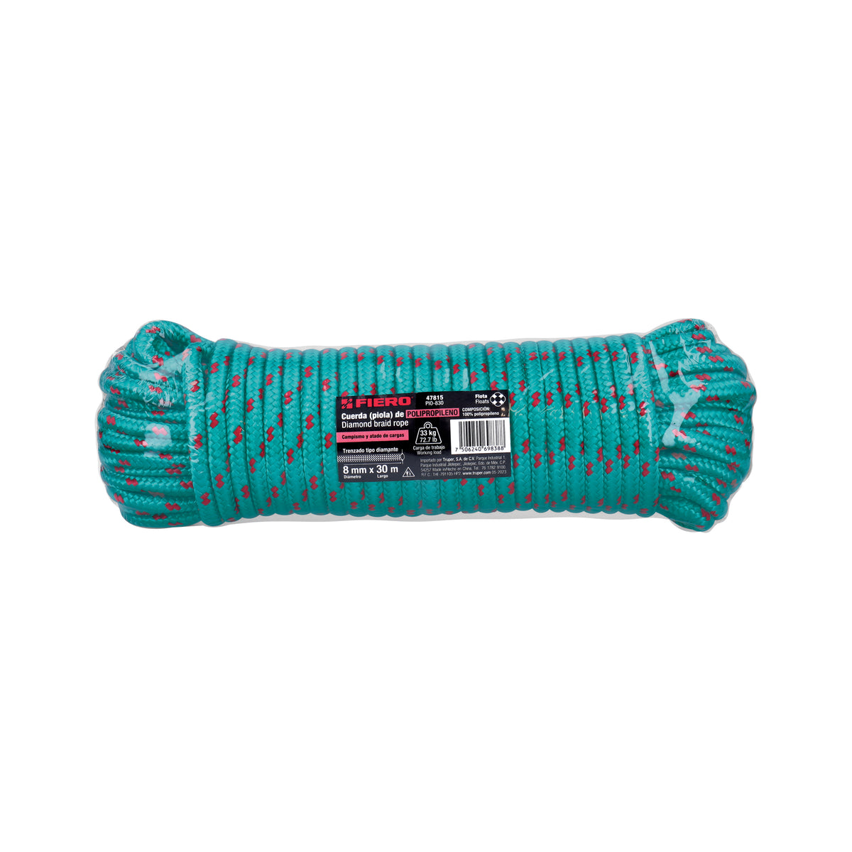 Piola de Polipropileno trenzada, multicolor, 8mm x 30m