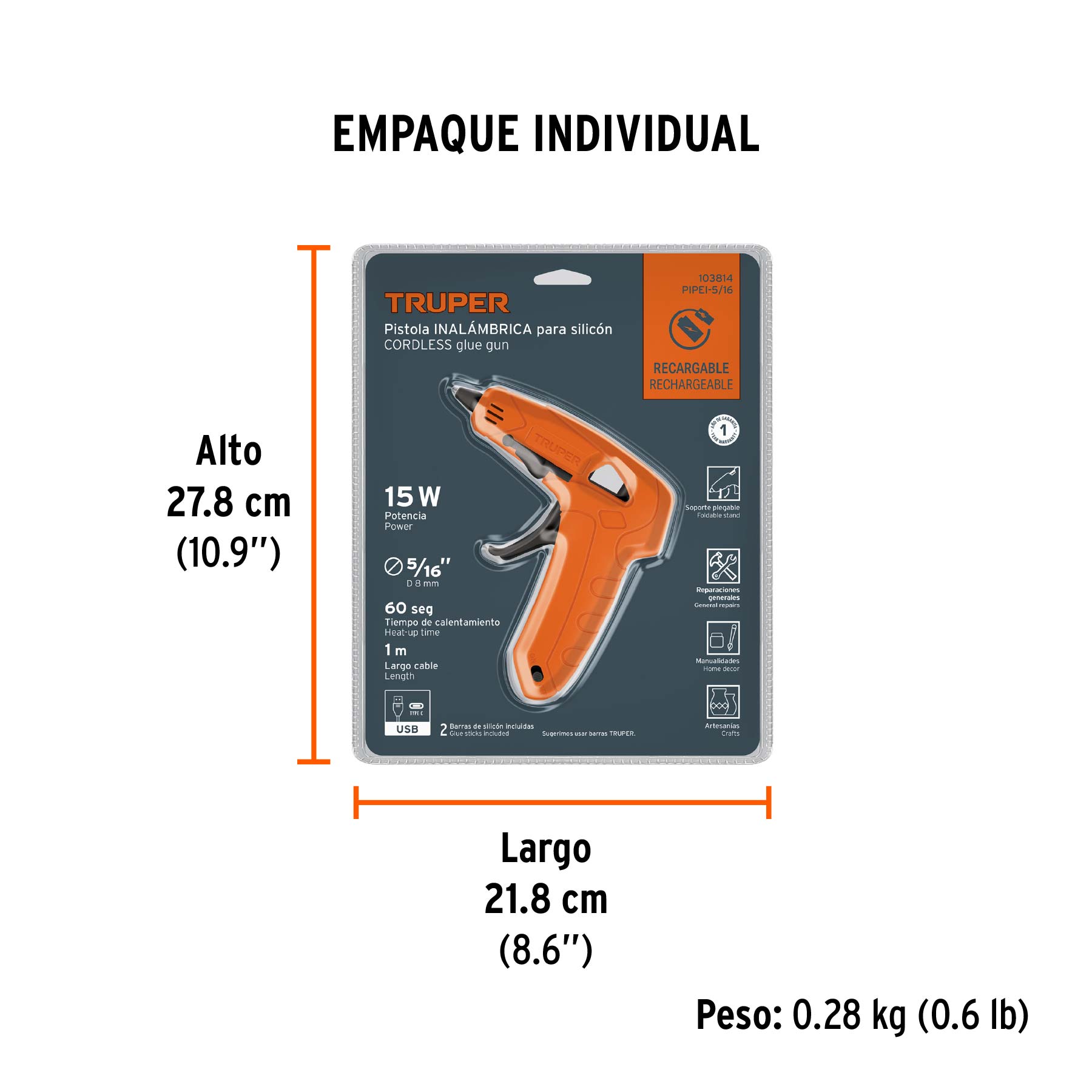 Pistola inalámbrica de 3.7V para silicón de 5/16', TRUPER