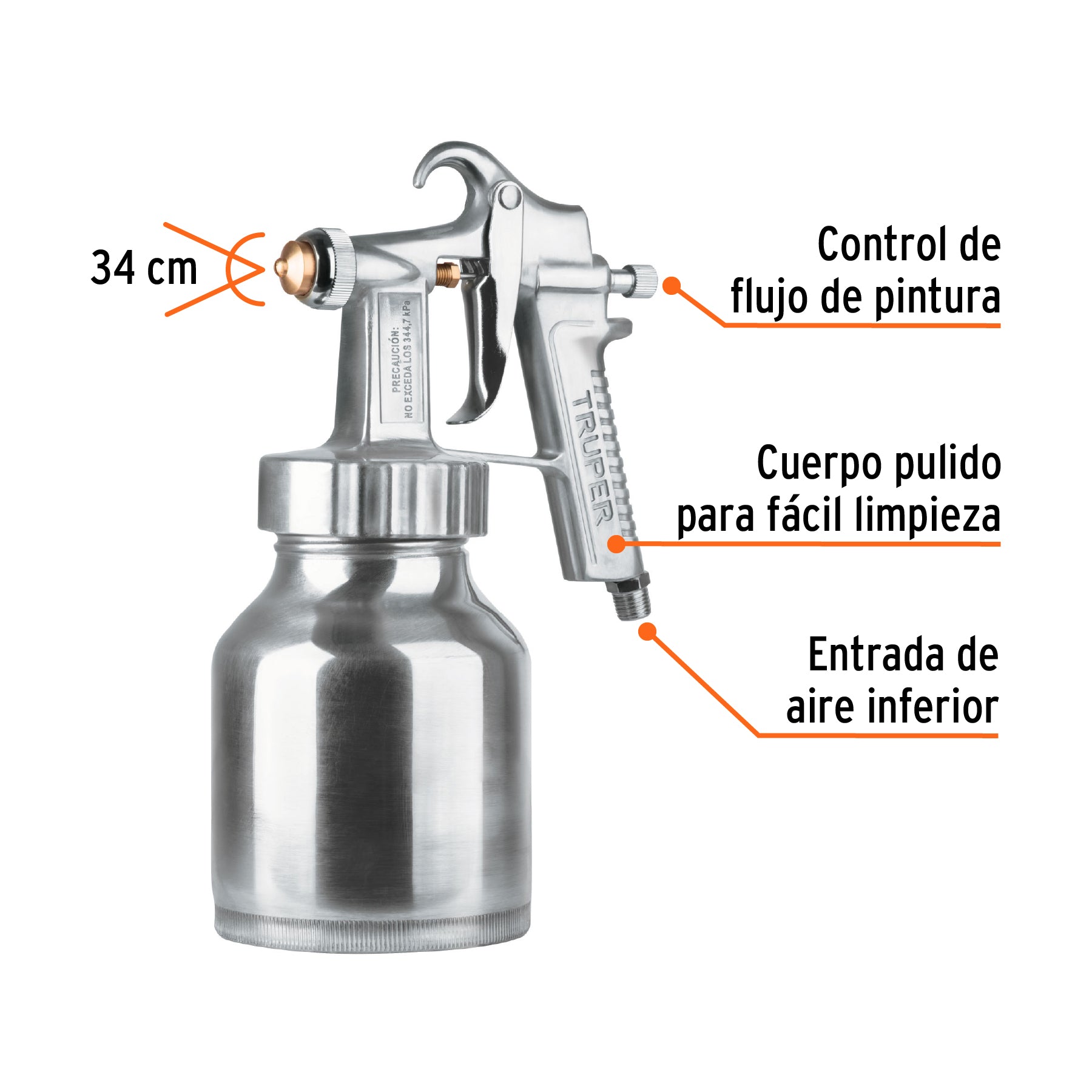 Pistola p/pintar baja presión, pulida, entrada inferior