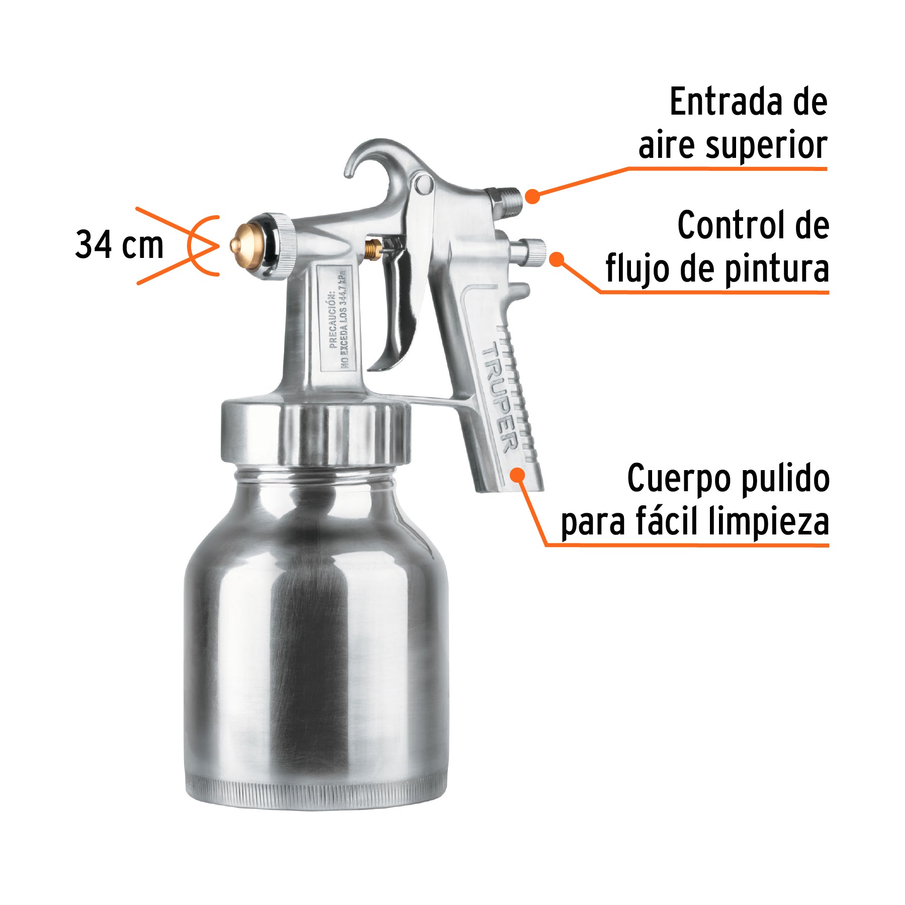 Pistola p/pintar baja presión, pulida, entrada superior