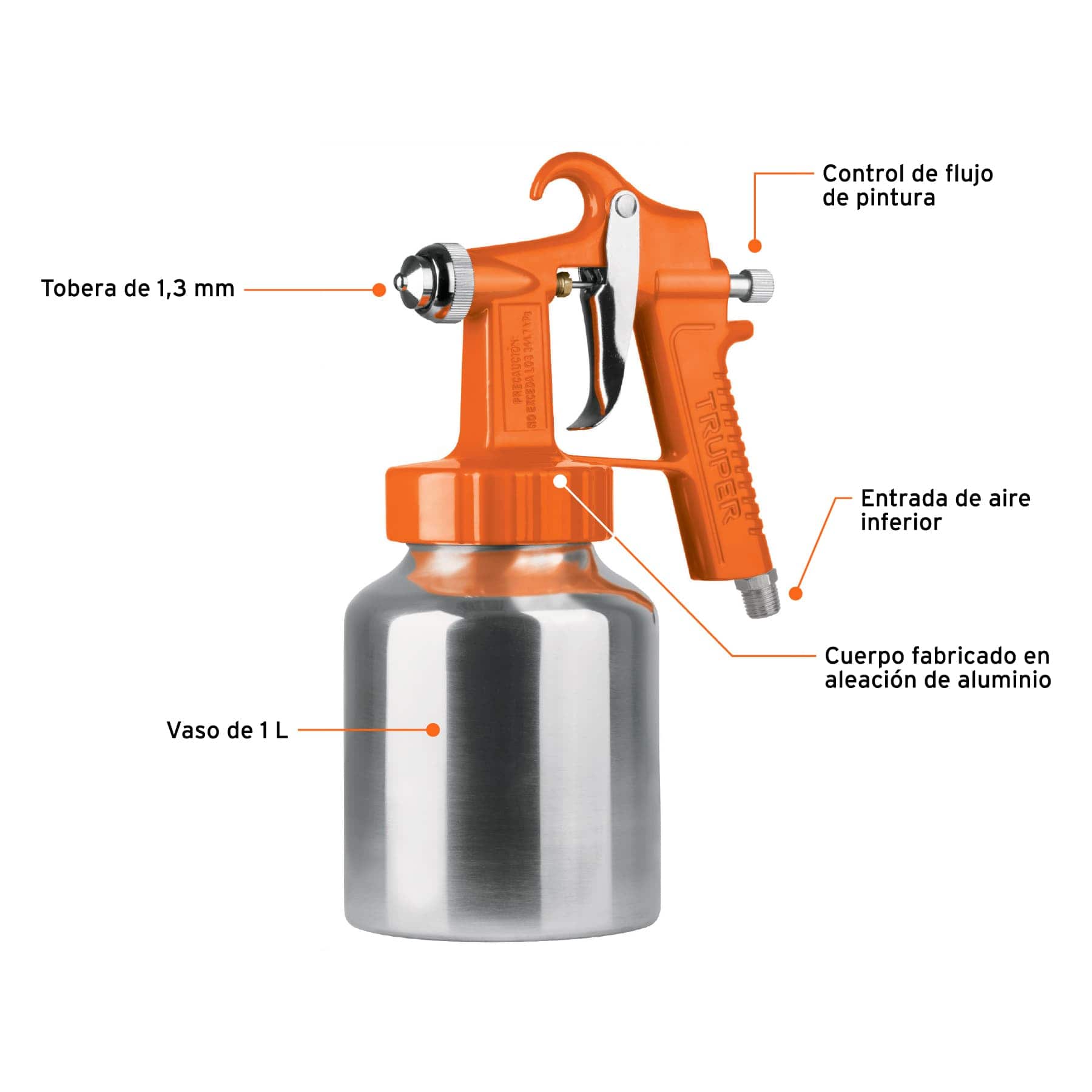 Pistola p/pintar baja presión, naranja, entrada inferior