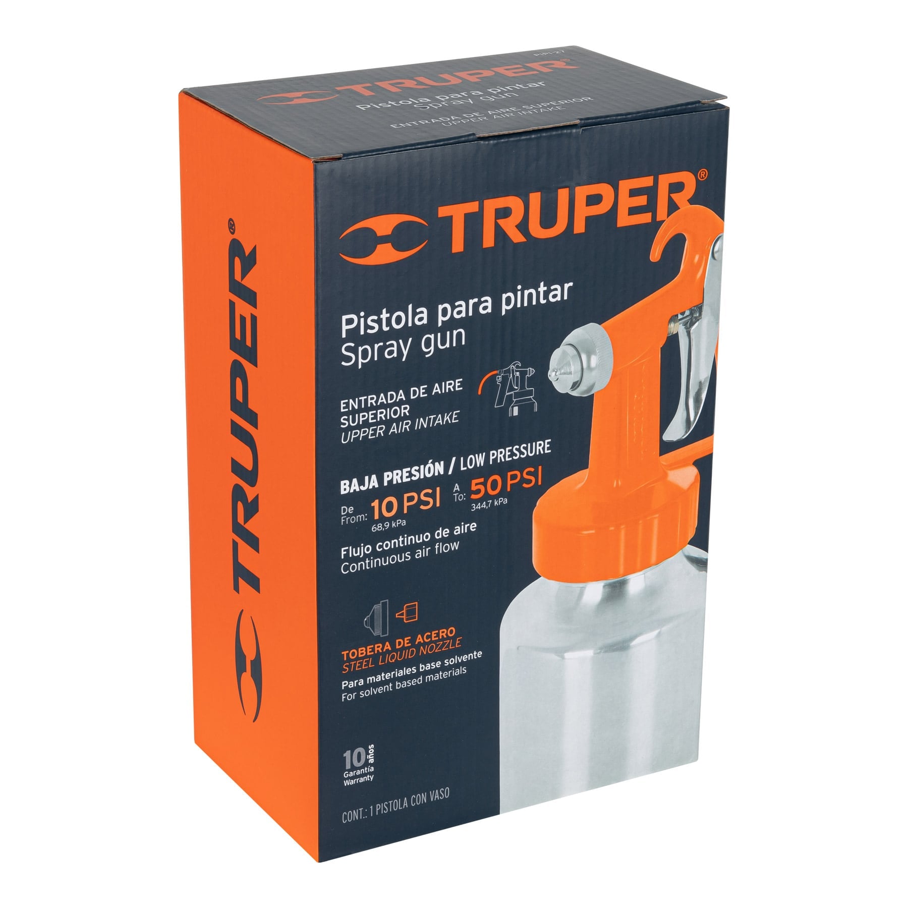 Pistola p/pintar baja presión, naranja, entrada superior