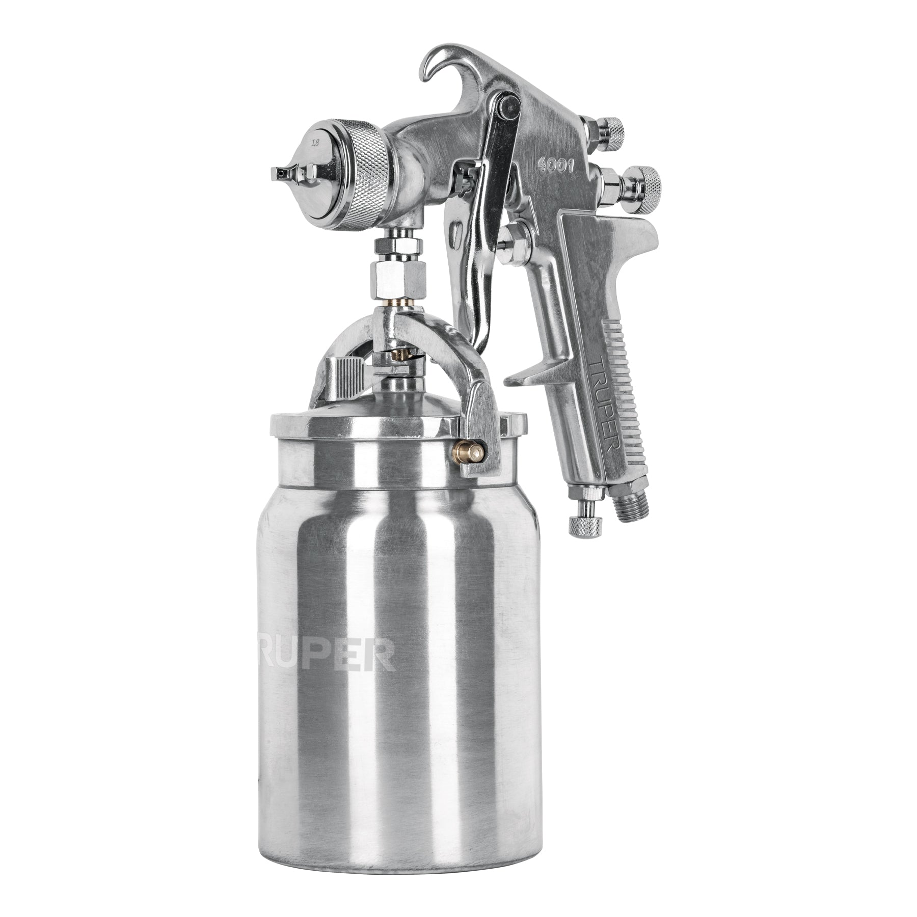 Pistola p/pintar succión HVHP, vaso alum, 1.8mm, 3 perillas