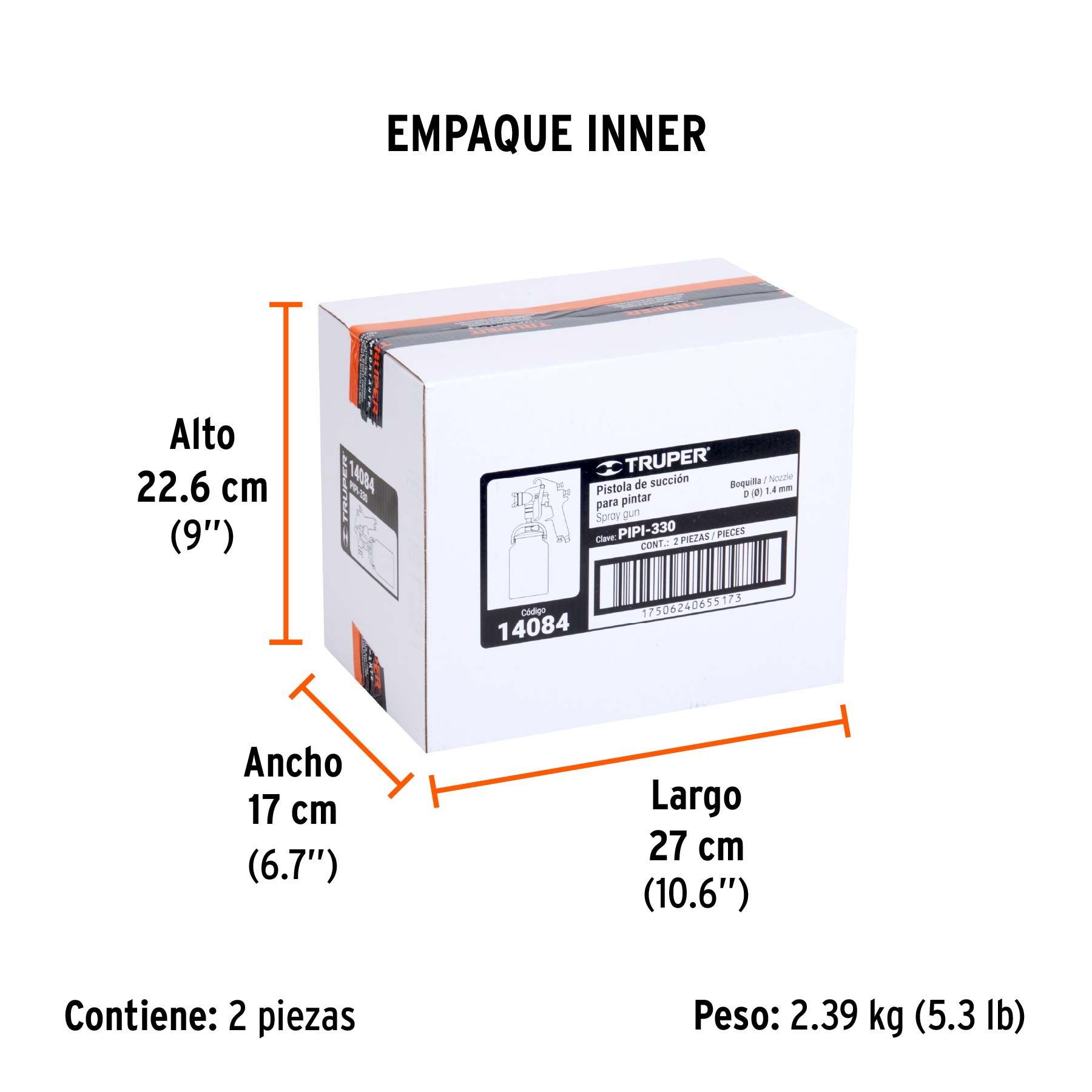 Pistola p/pintar succión HVLP, vaso alum, boquilla 1.4mm