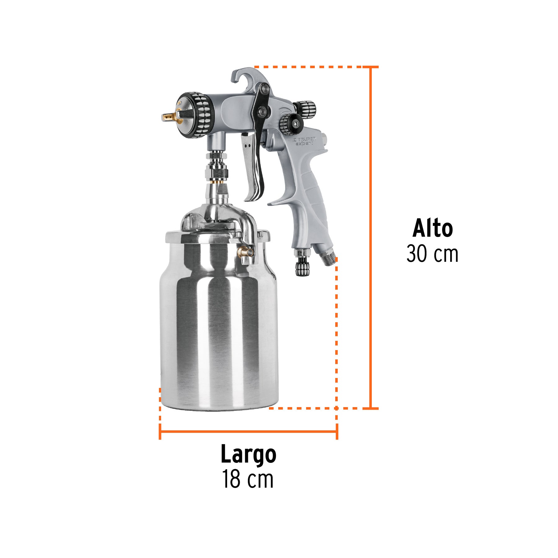Pistola p/pintar succión HVLP,vaso alum,1.4 mm,Truper Expert