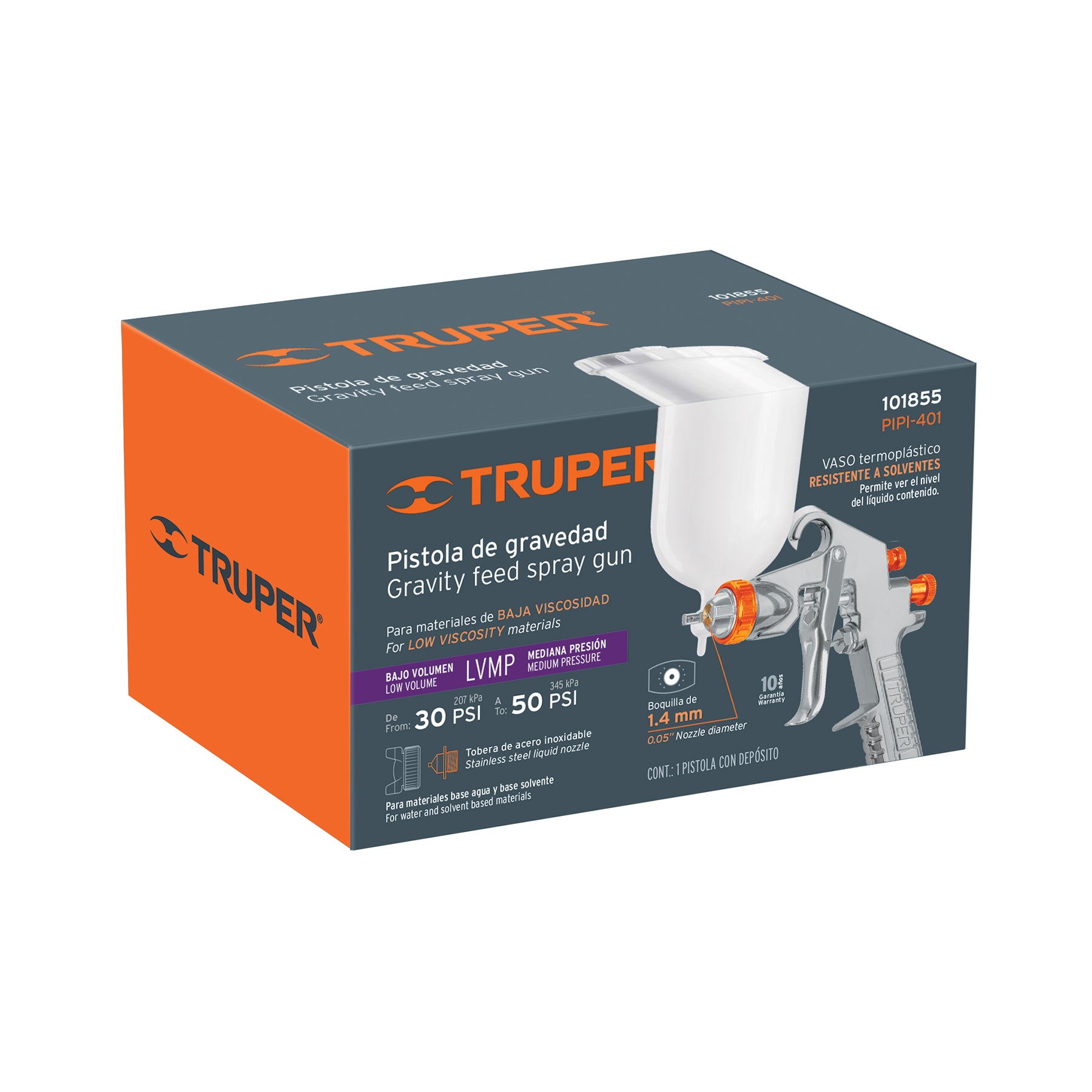 Pistola p/pintar gravedad LVMP, vaso plástico, boq 1.4 mm
