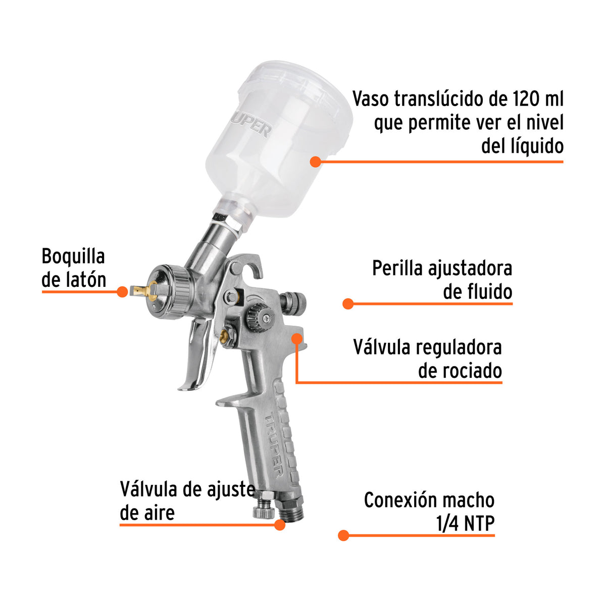 Pistola p/retoque gravedad, HVLP,vaso plástico,boquilla 1 mm