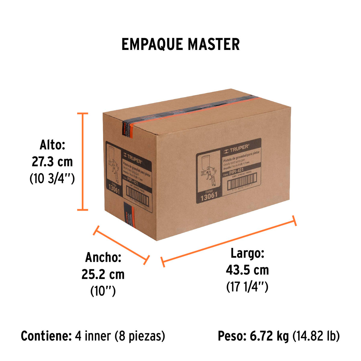 Pistola para pintar LVMP vaso aluminio, 1.7 mm, TRUPER