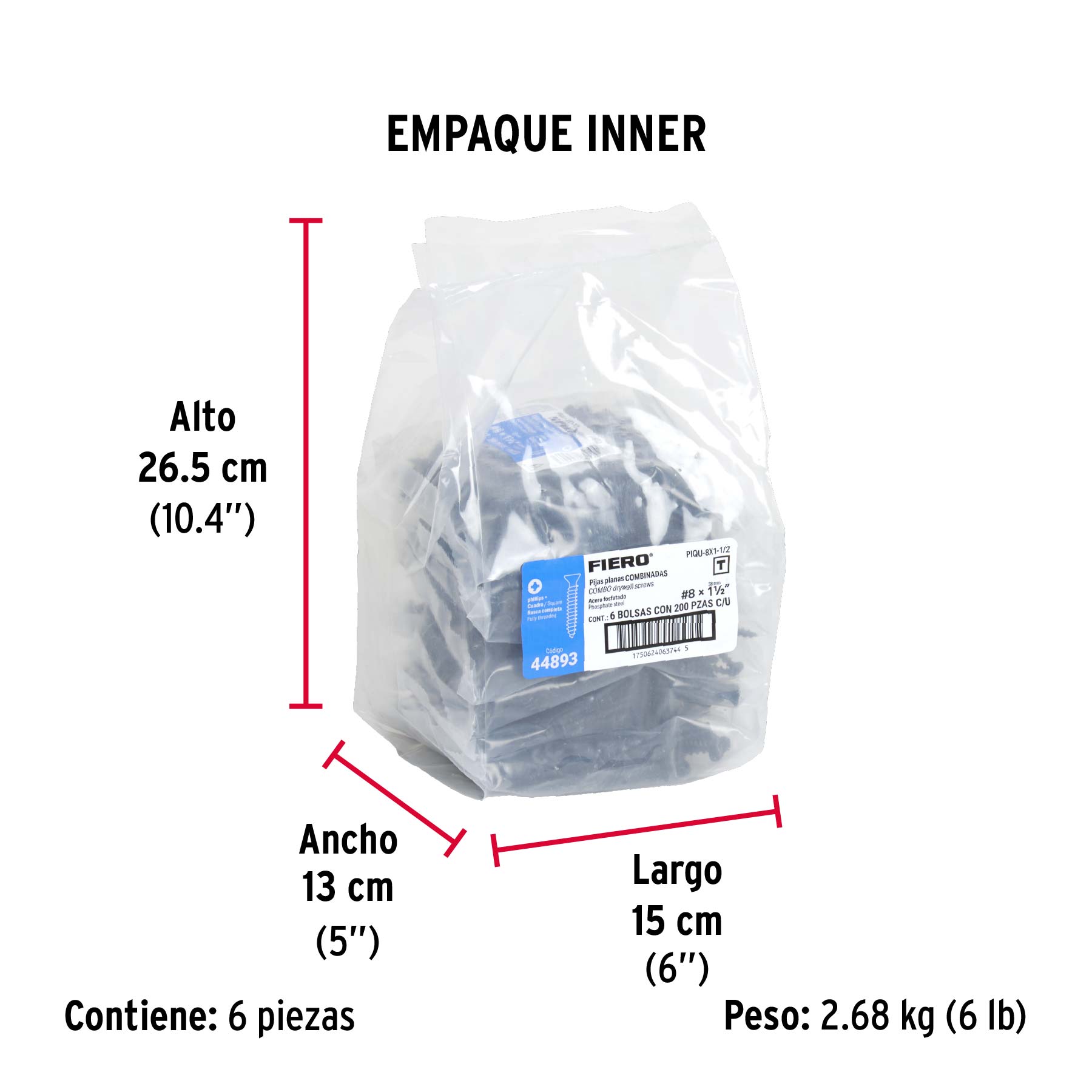 Pija tipo Quadrex, 8X1-1/2"