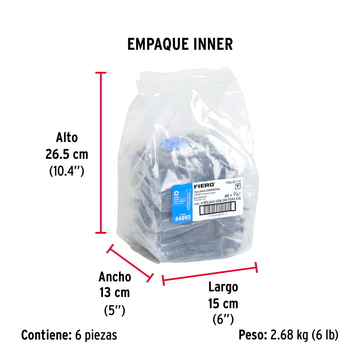 Pija tipo Quadrex, 8X1-1/2"