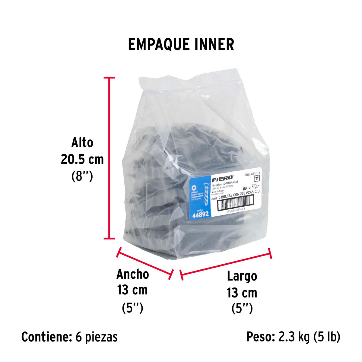 Pija tipo Quadrex, 8X1-1/4"
