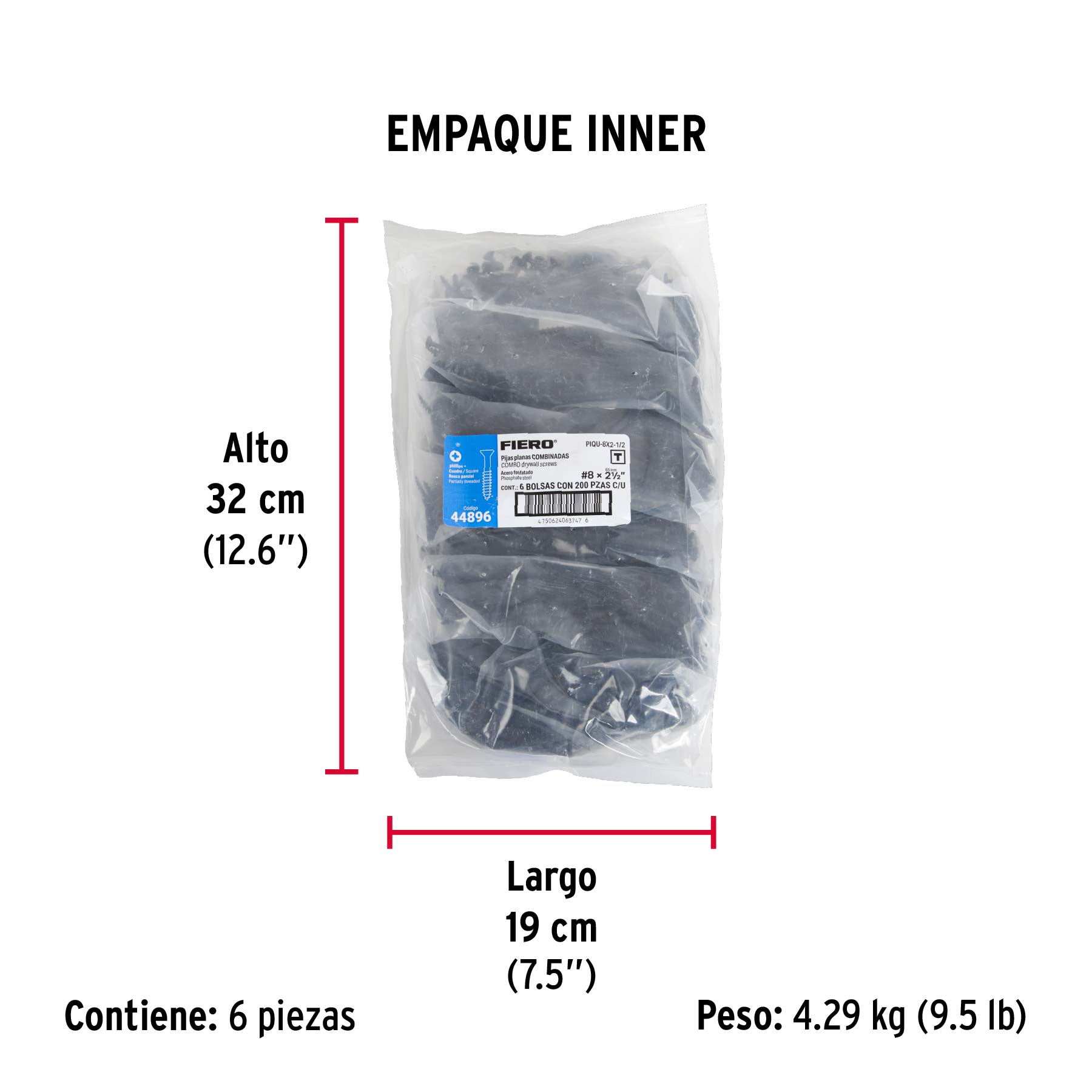 Pija tipo Quadrex, 8x2-1/2"