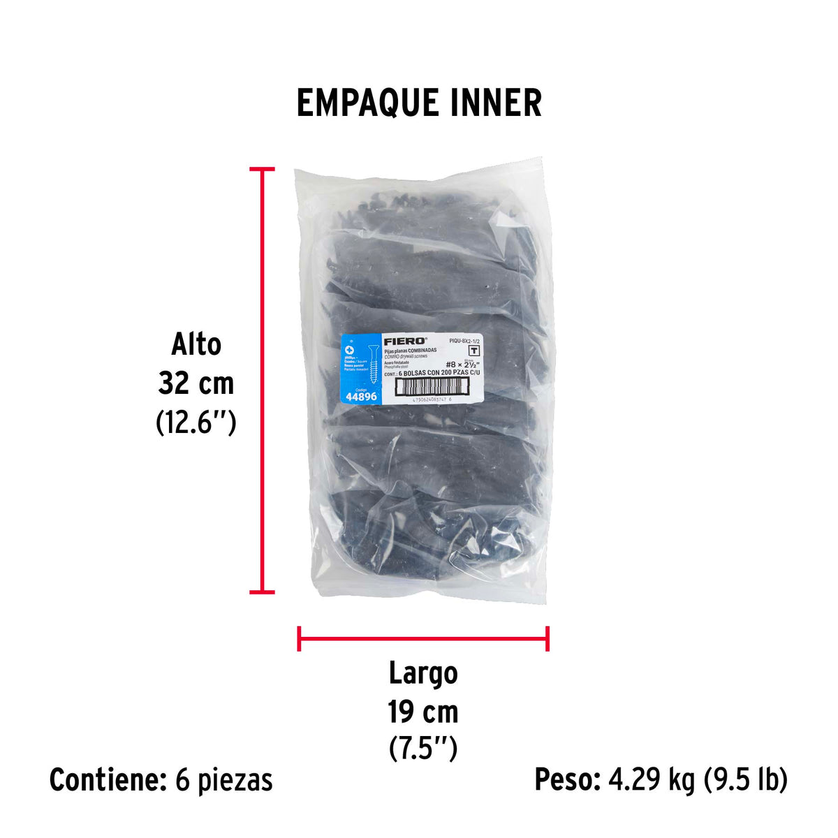 Pija tipo Quadrex, 8x2-1/2"