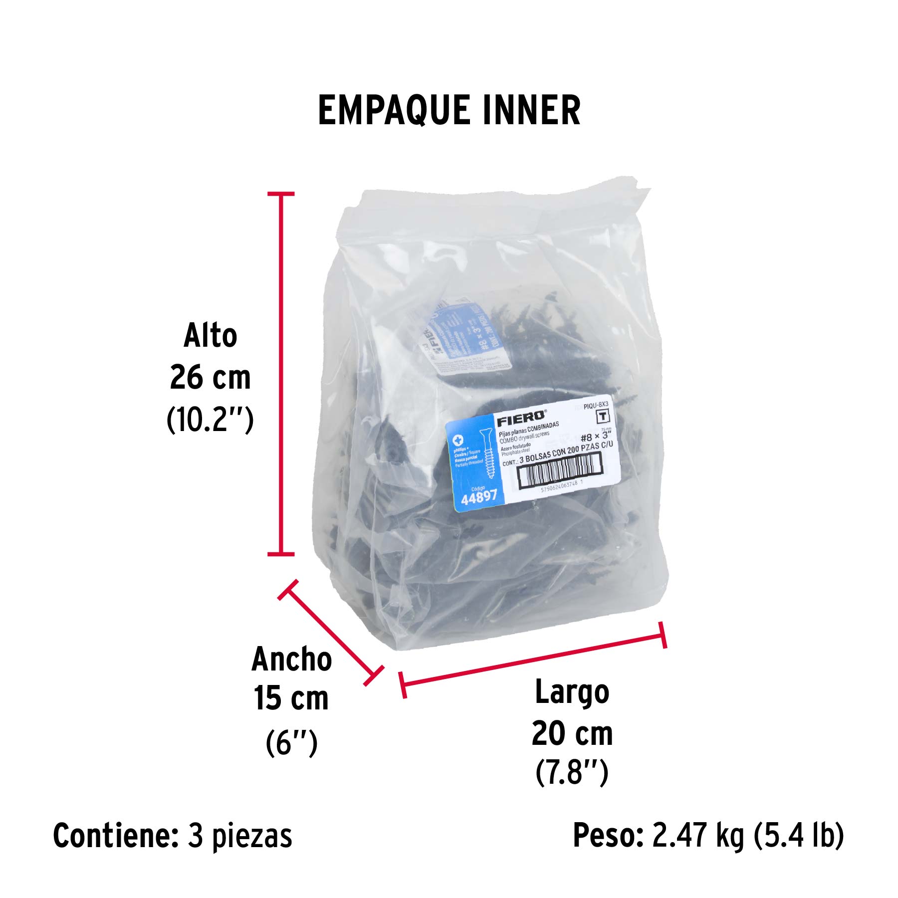 Pija tipo Quadrex, 8x3"