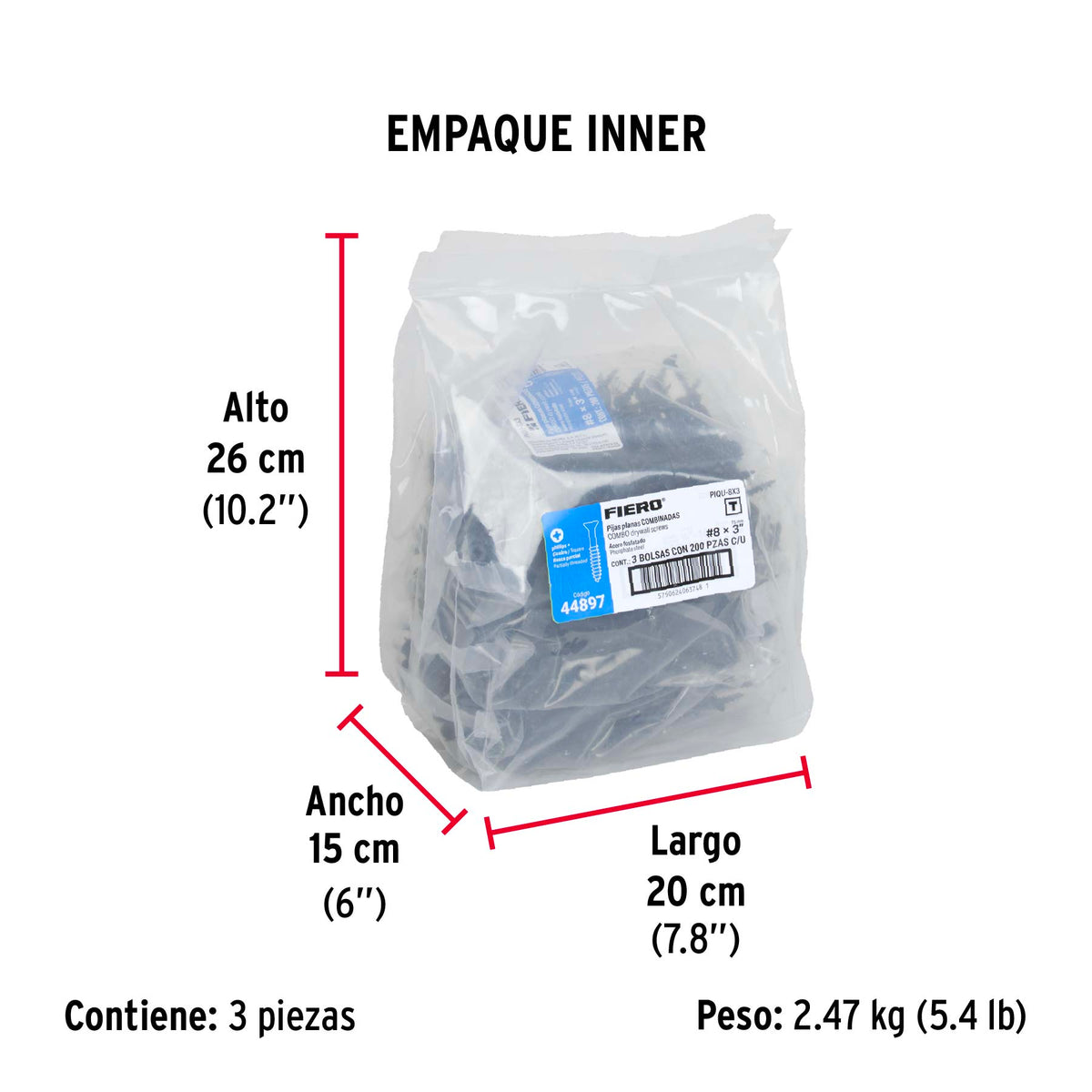Pija tipo Quadrex, 8x3"