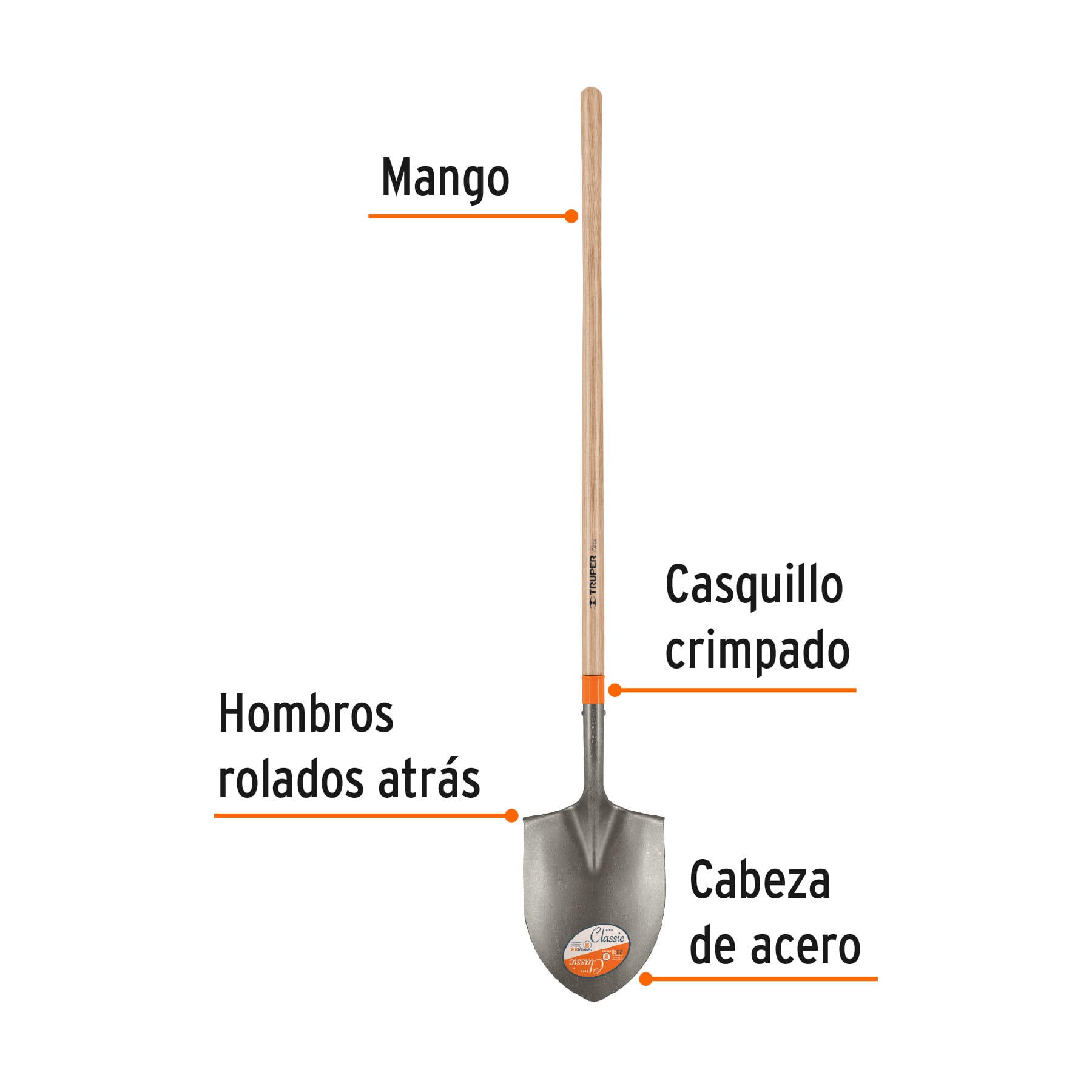 Pala irrigación, tipo americano, closed back, mango largo