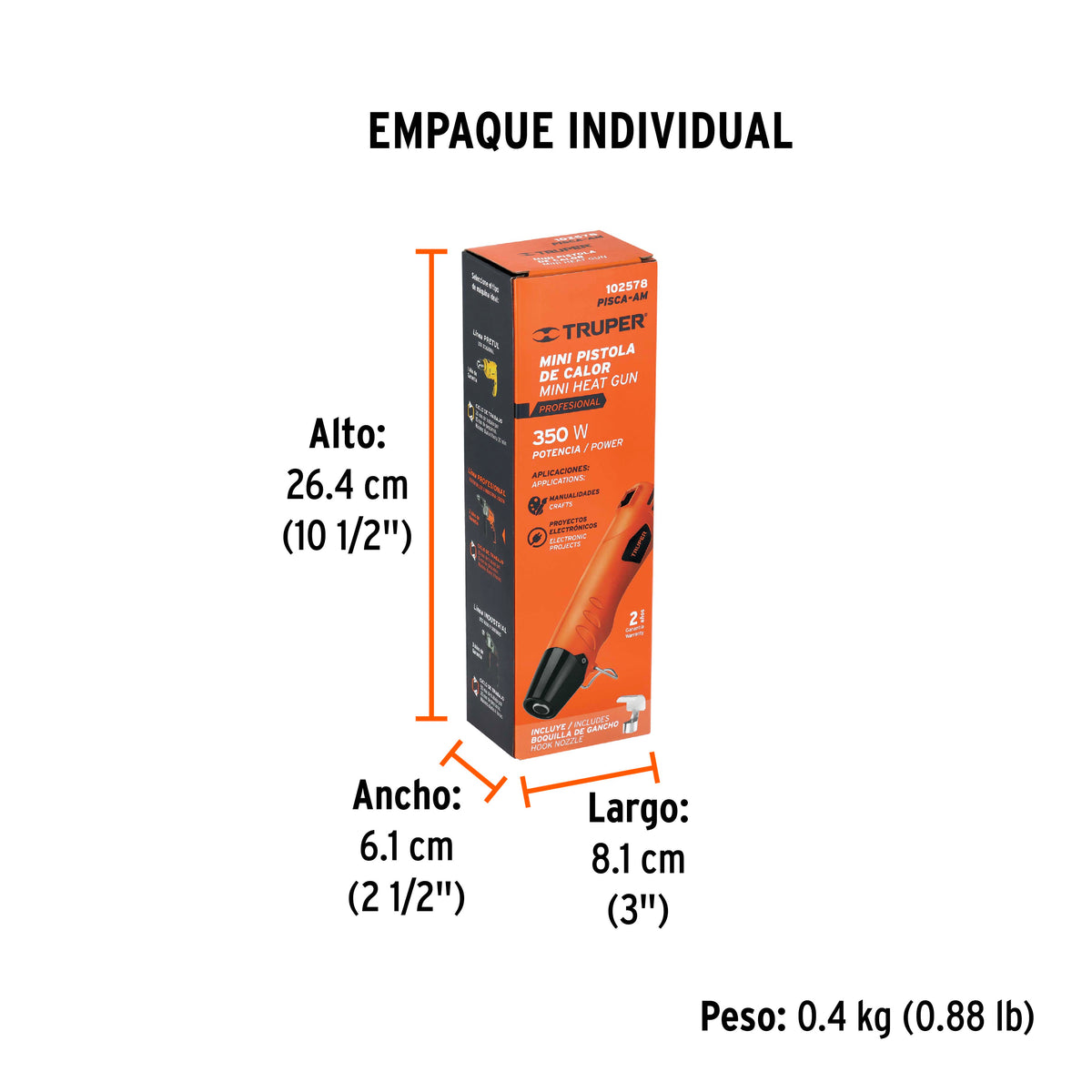Mini pistola de calor 350W, TRUPER PRO