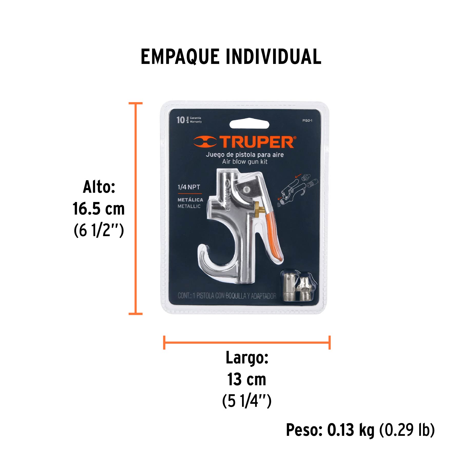 Pistola metálica para sopletear, cuerda 1/4 npt