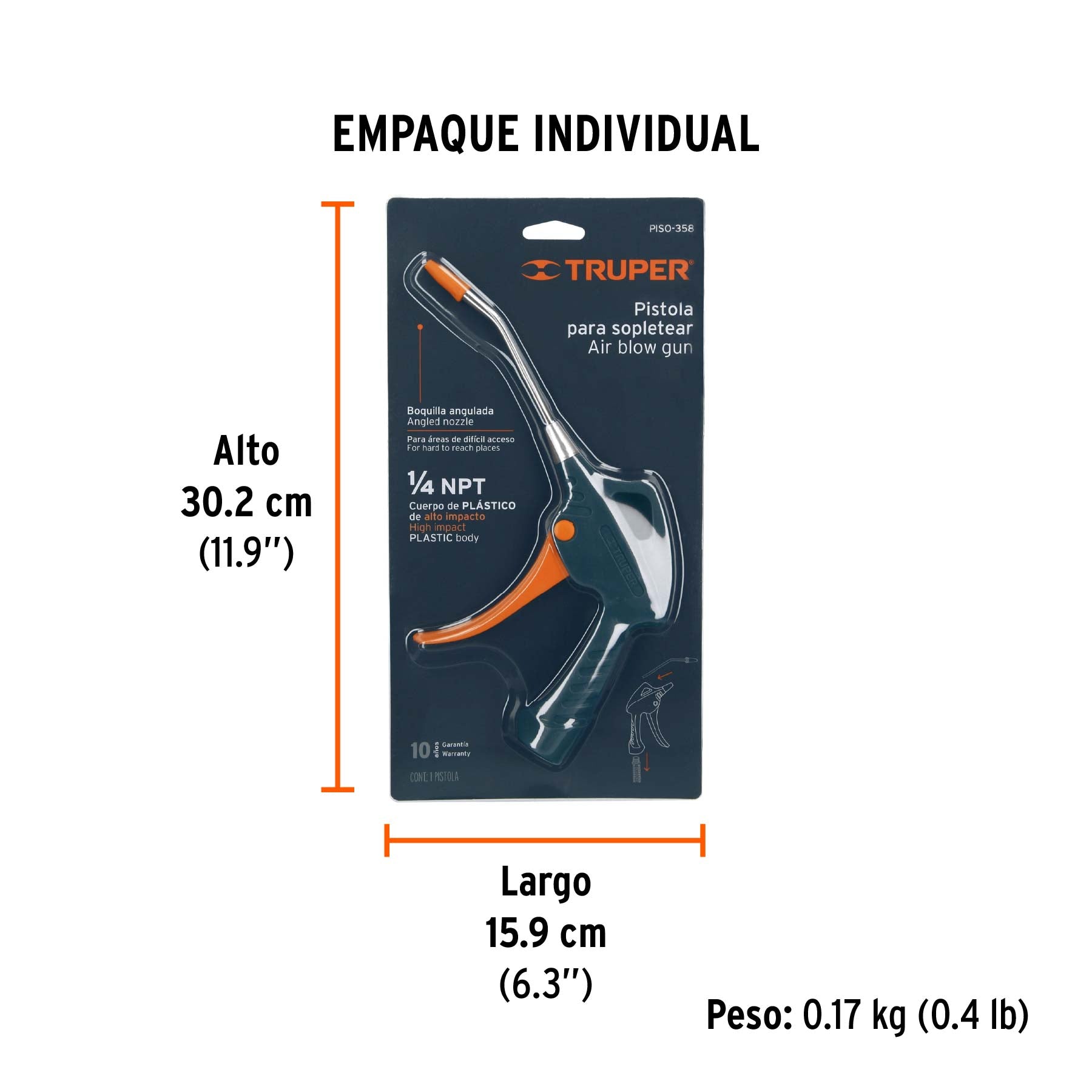 Pistola para sopletear, mango plástico, 6"