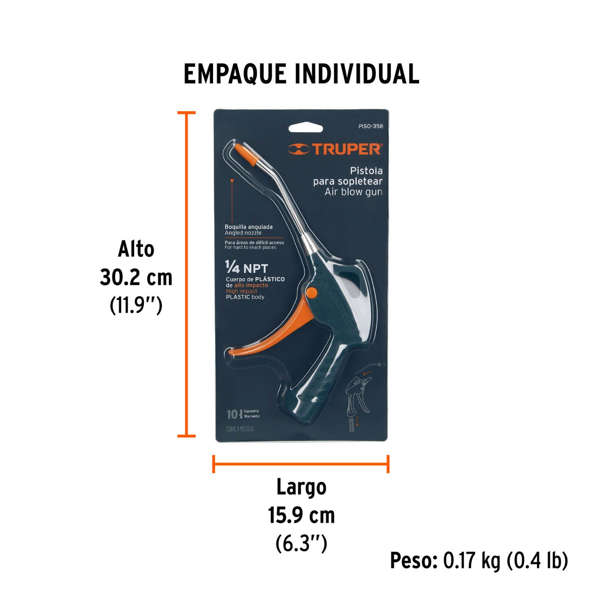 Pistola para sopletear, mango plástico, 6"
