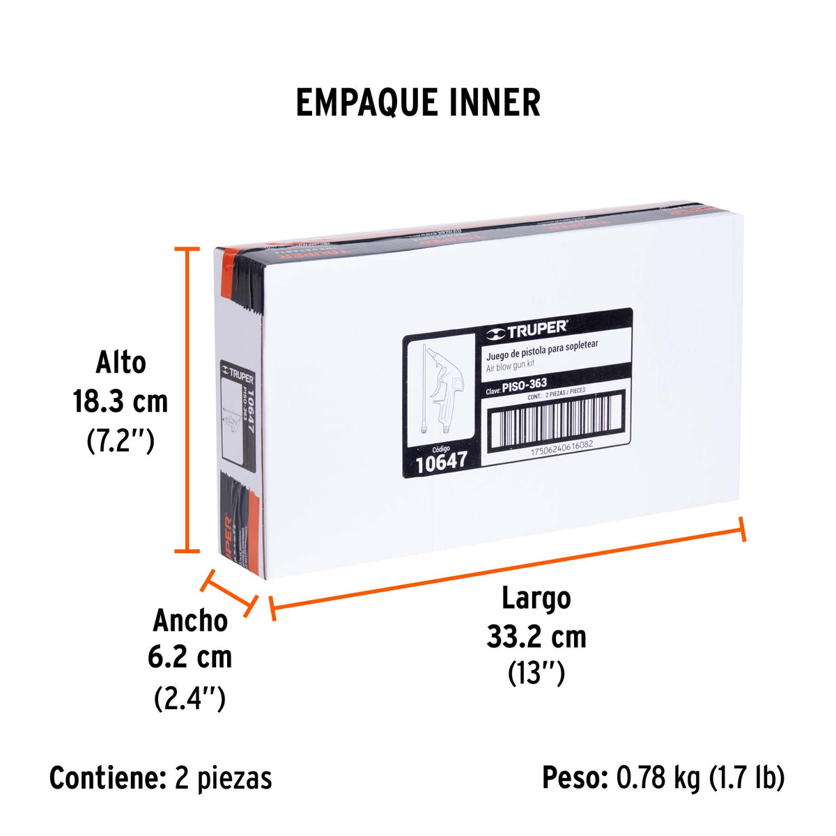 Pistola para sopletear con 2 boquillas