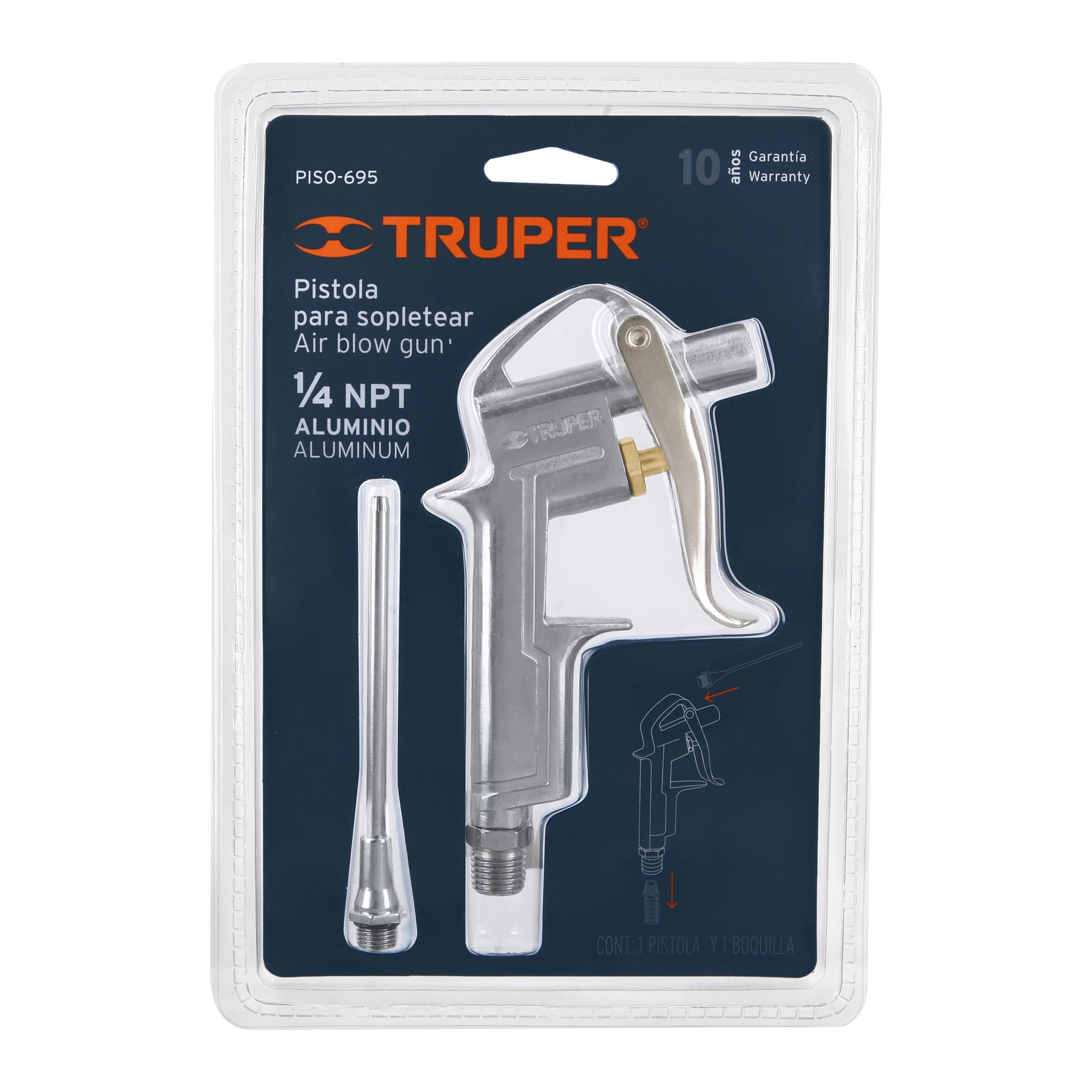 Pistola metálica para sopletear, con extensión de 4"