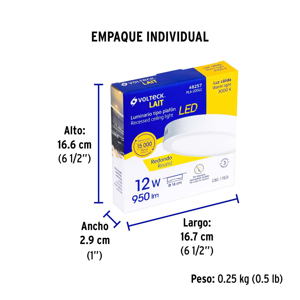 Luminario blanco de LED 12 W redondo tipo plafón luz cálida