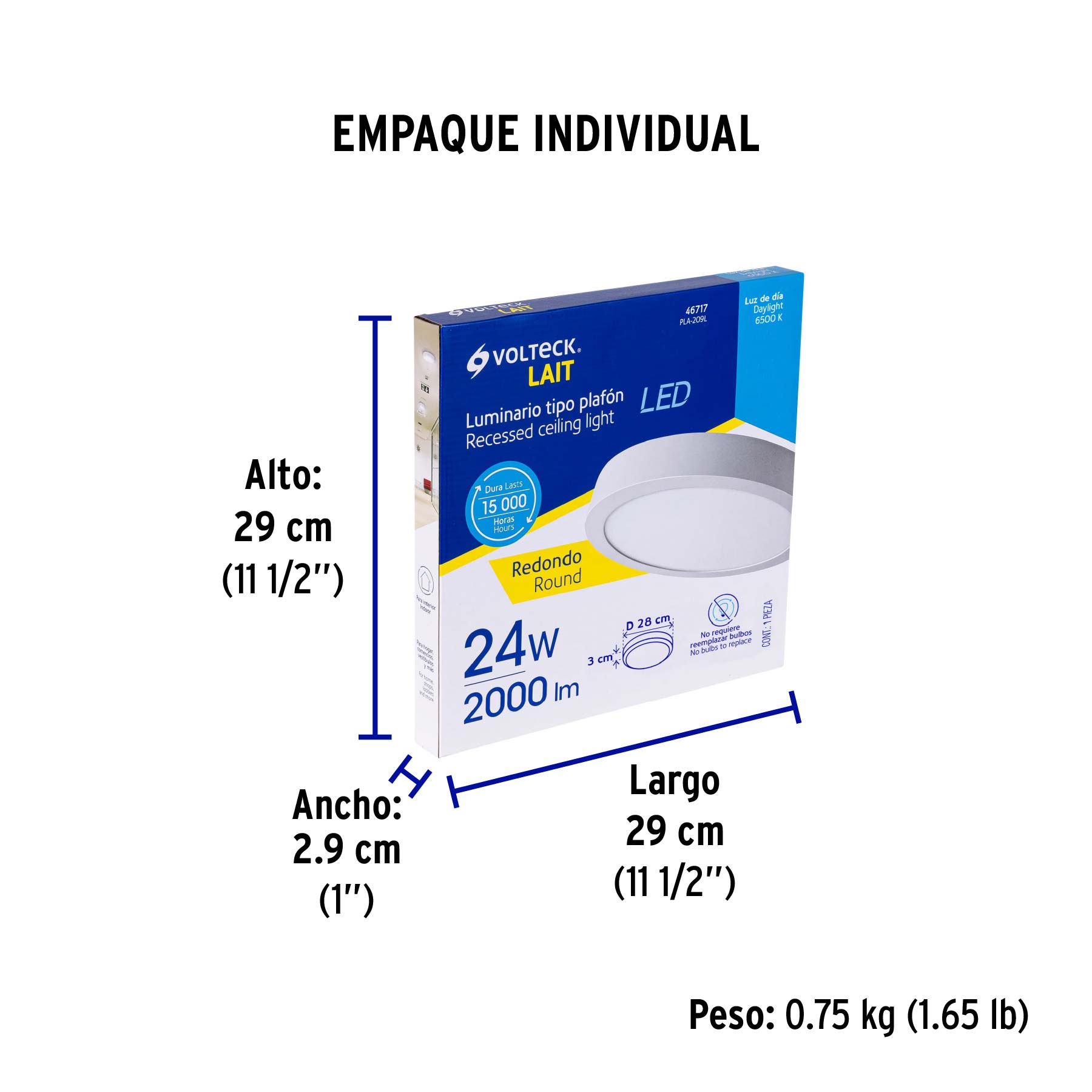 Plafón redondo, moderno, 24W, 6500K, LED, blanco