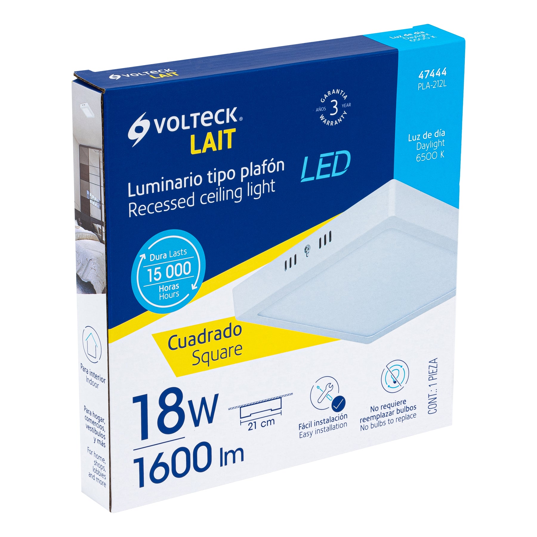 Plafón cuadrado, moderno, 18 W, 6500 K, LED, blanco