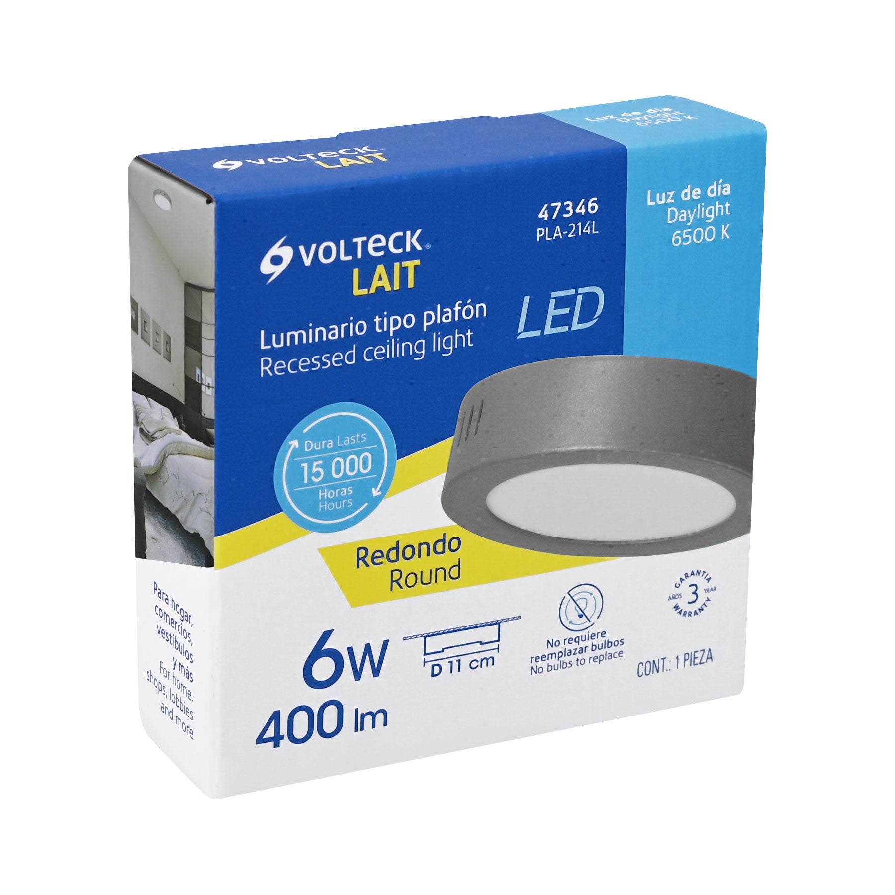 Plafón redondo, moderno, 6W, 6500K, LED, acabado gris