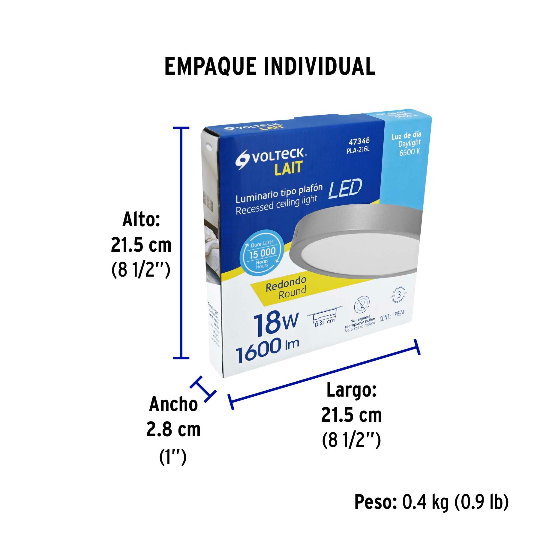 Plafón redondo, moderno, 18 W, 6500K, LED, acabado gris