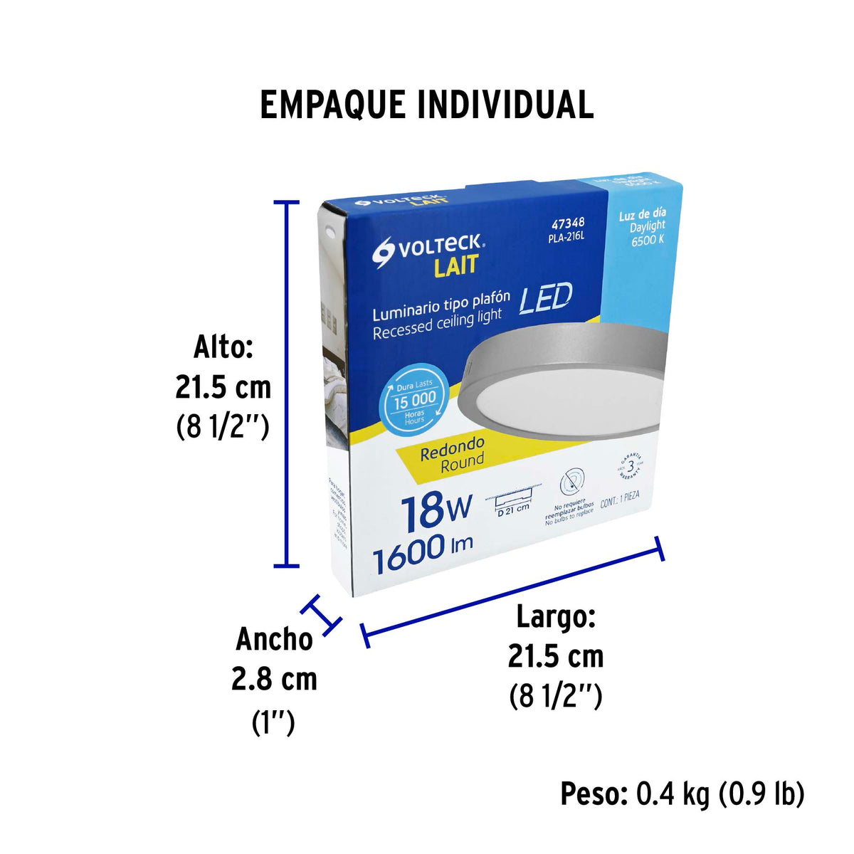 Plafón redondo, moderno, 18 W, 6500K, LED, acabado gris