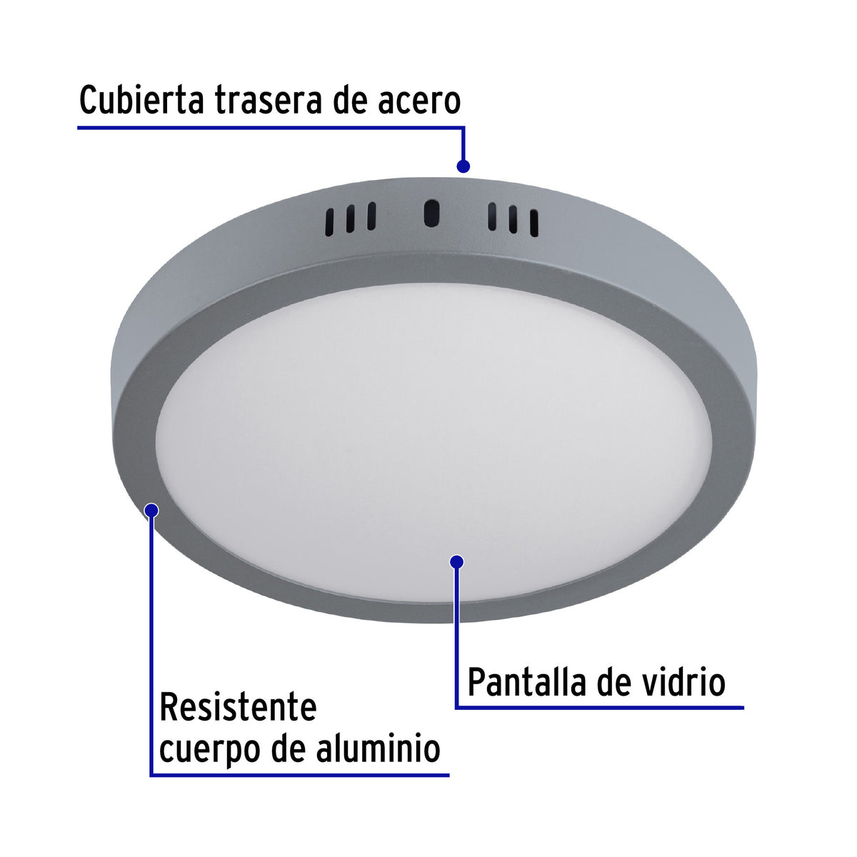 Plafón redondo, moderno, 18 W, 6500K, LED, acabado gris