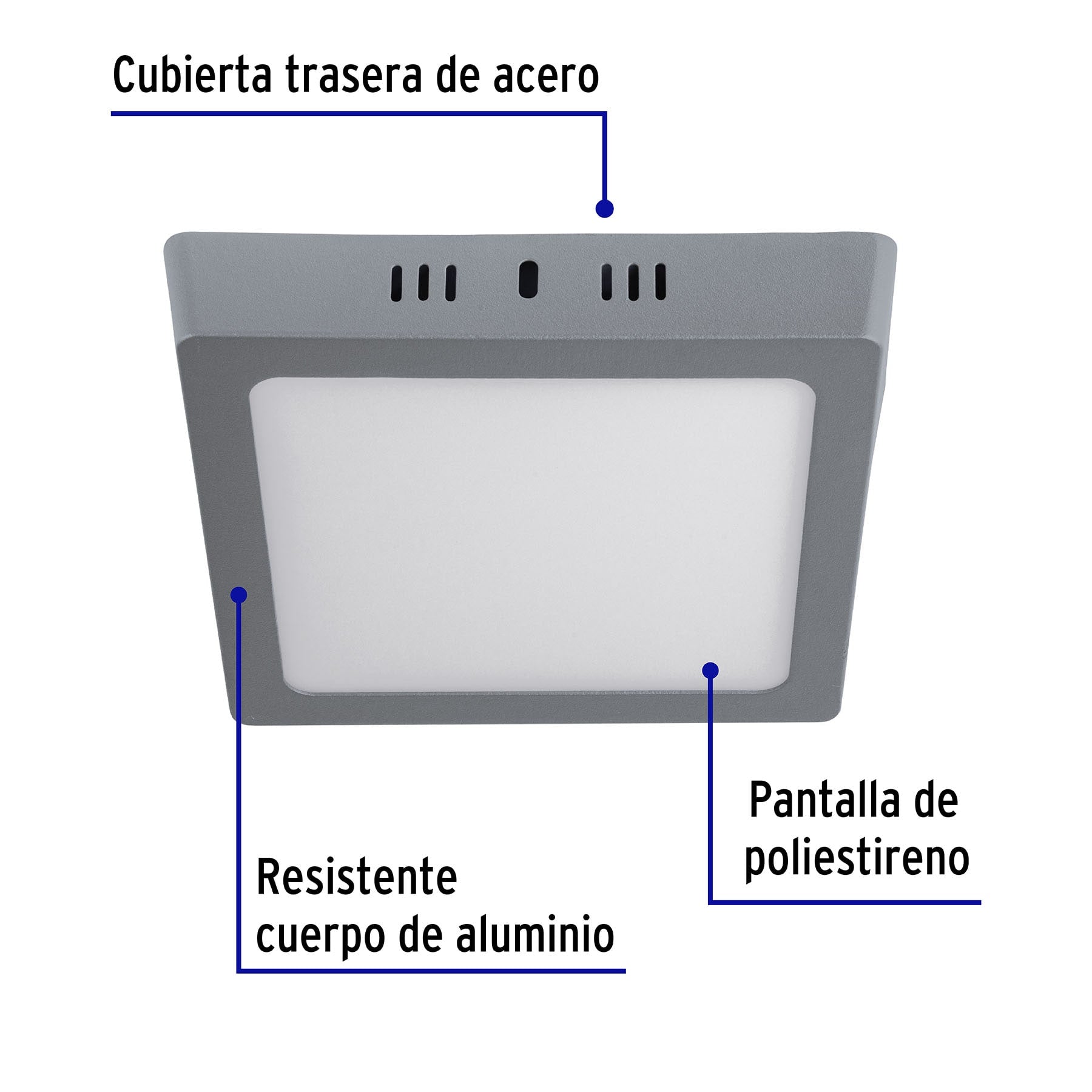 Plafón cuadrado, moderno, 12 W, 6500 K, LED, gris