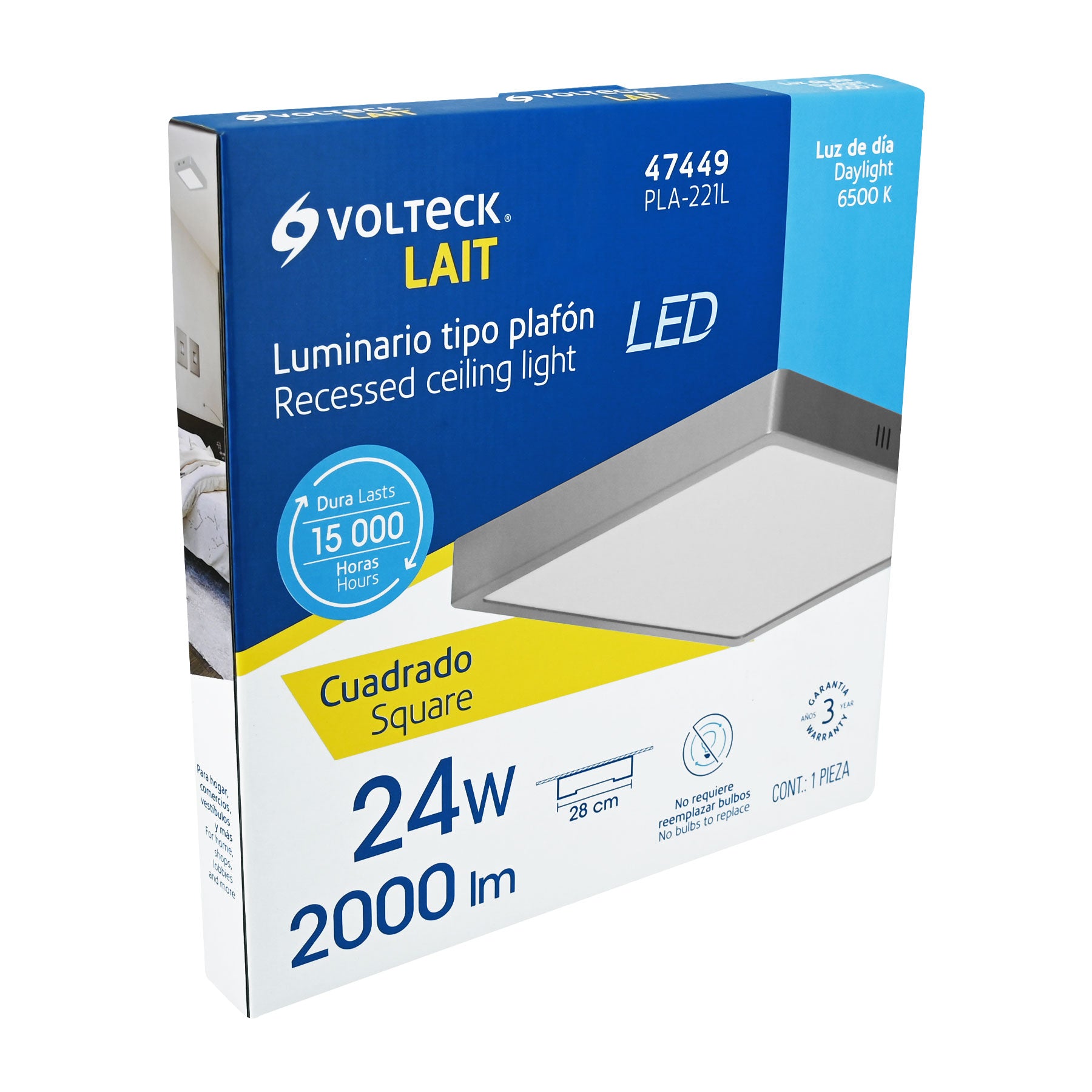 Plafón cuadrado, moderno, 24 W, 6500 K, LED, gris
