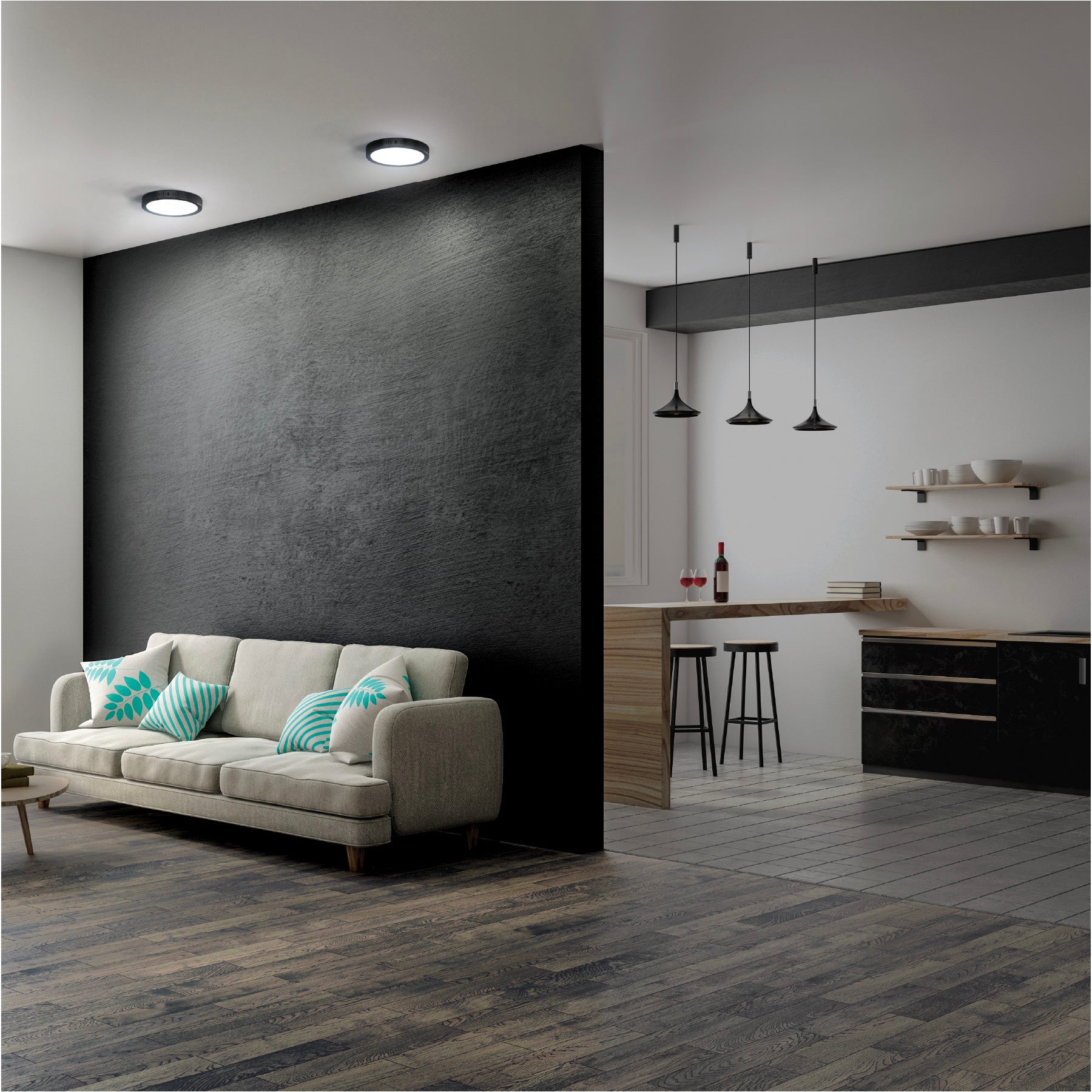 Luminario de LED 12 W redondo tipo plafón luz de día, negro