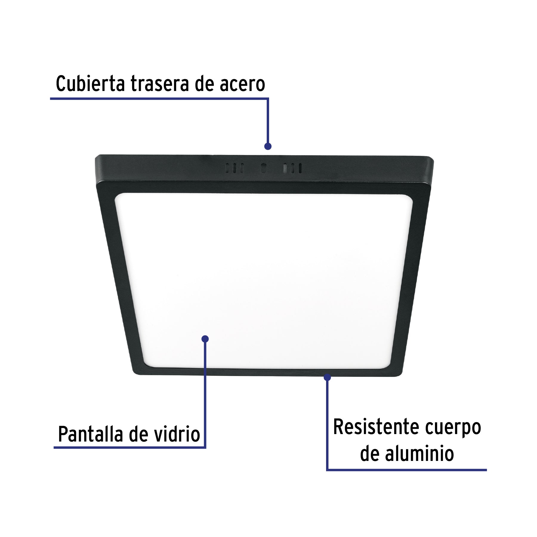 Luminario de LED 24 W cuadrado tipo plafón luz de día, negro