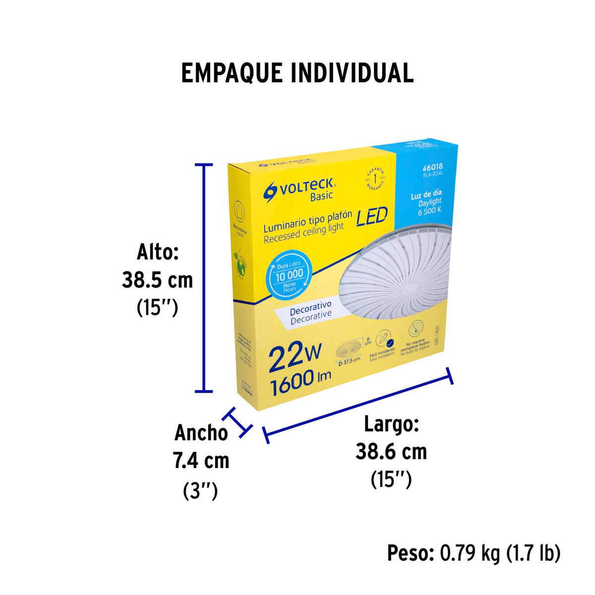 Plafón redondo, decorativo, 22W, 6500K, LED