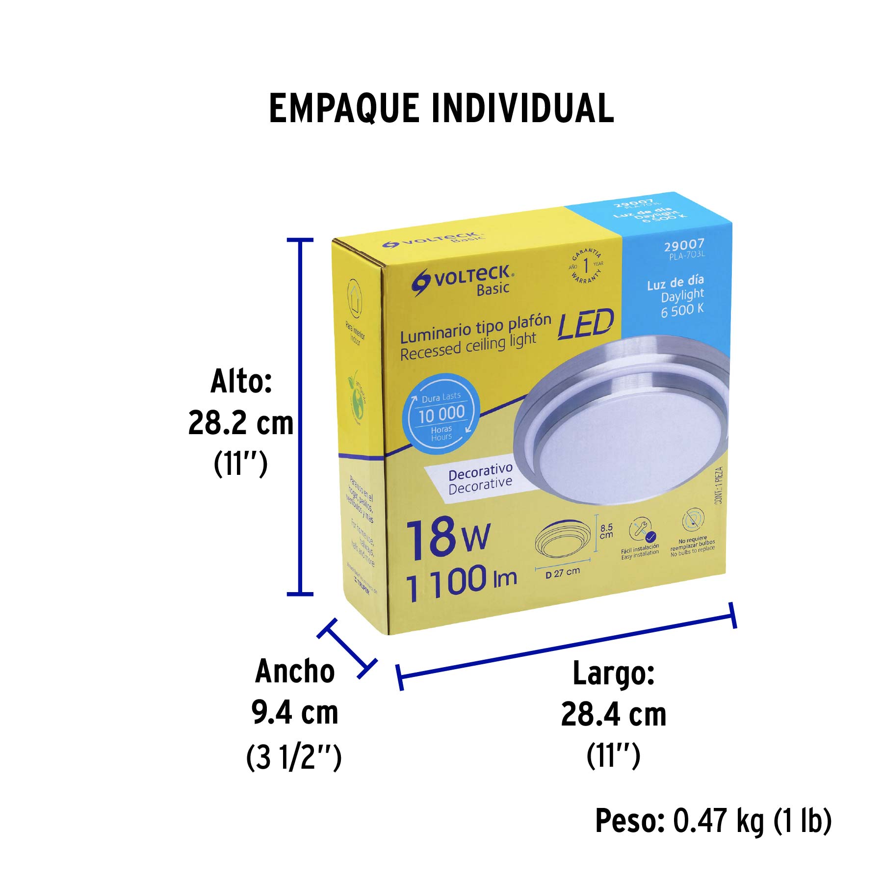 Luminario LED 18 W plafón decorativo metálico luz día, Basic