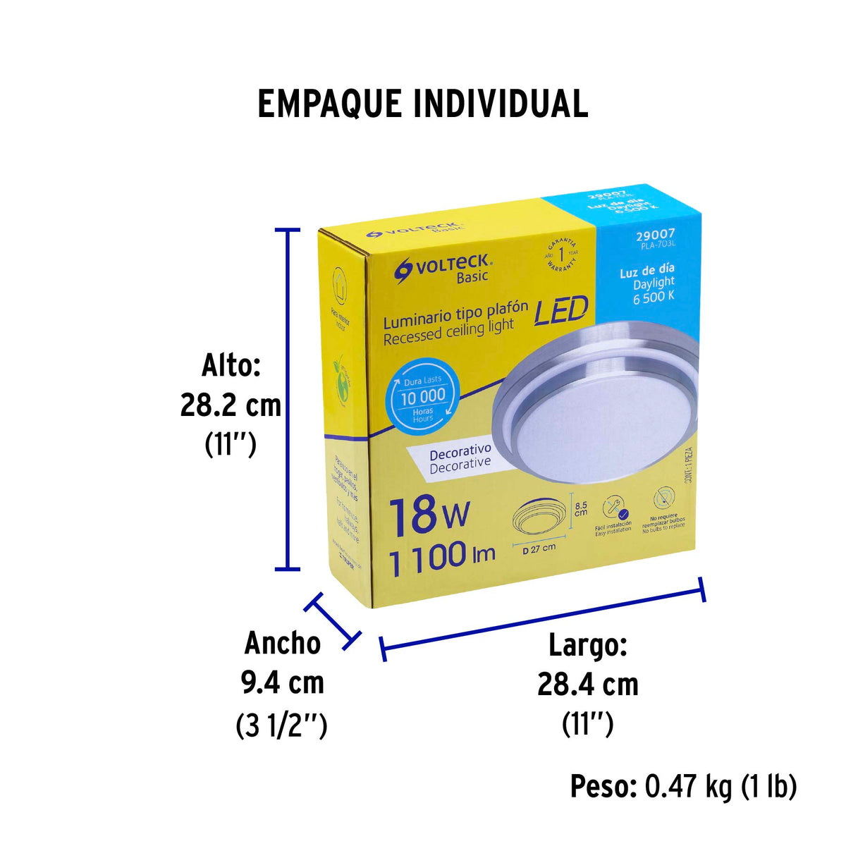 Luminario LED 18 W plafón decorativo metálico luz día, Basic