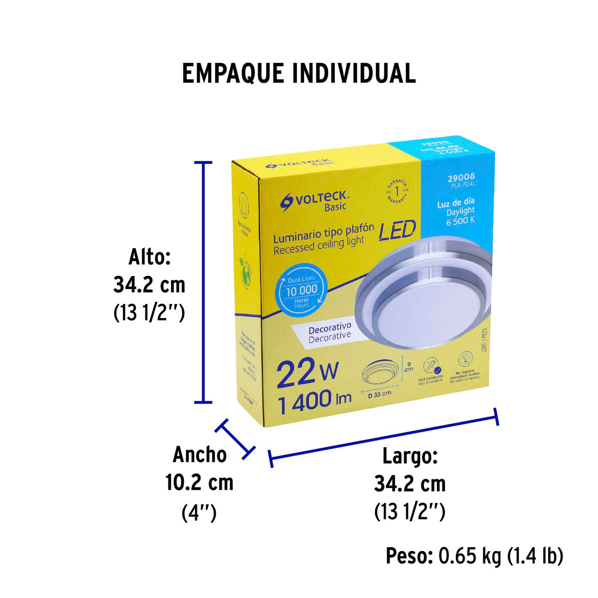 Luminario LED 24 W plafón decorativo metálico luz día, Basic