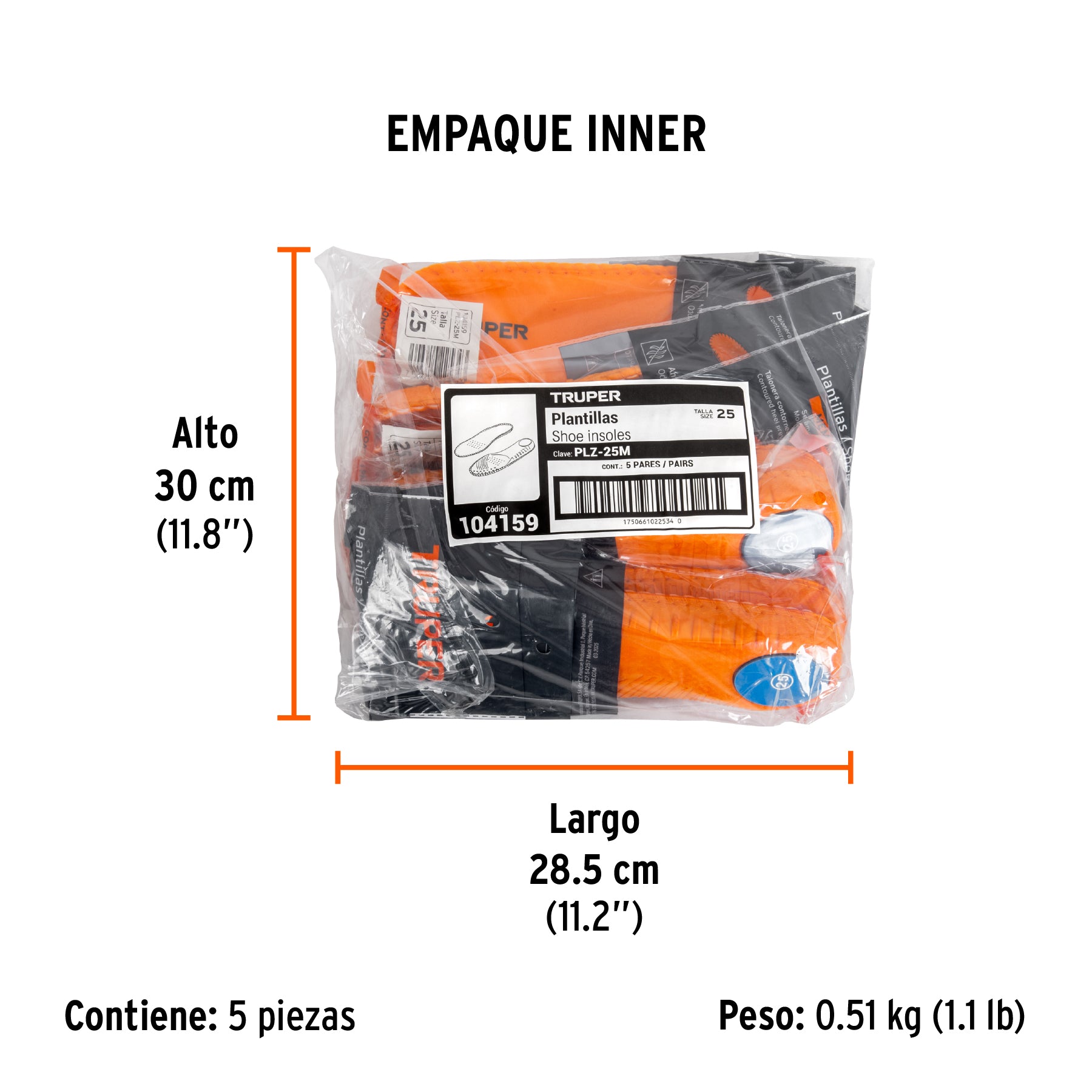 Bolsa con par de plantillas memory foam p/zapato talla 25