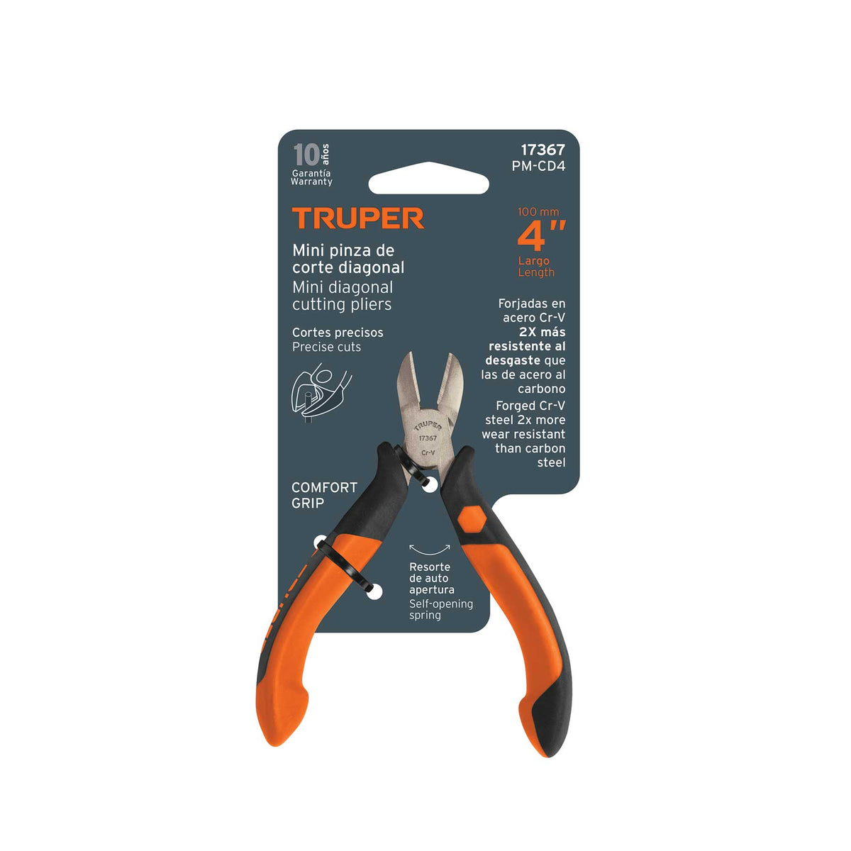 Pinza miniatura corte diagonal 4", mango comfort grip