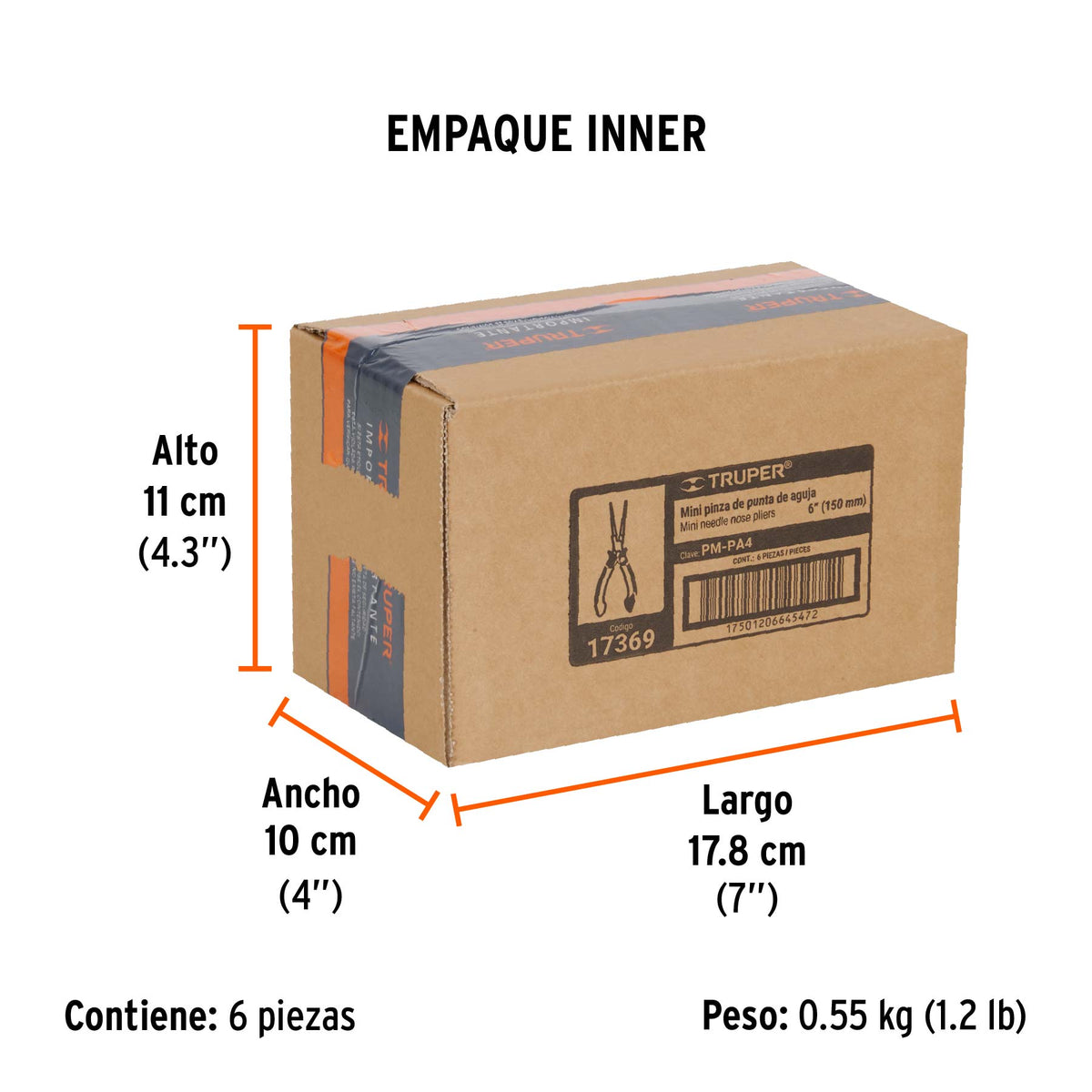 Pinza miniatura punta de aguja 5", mango comfort grip