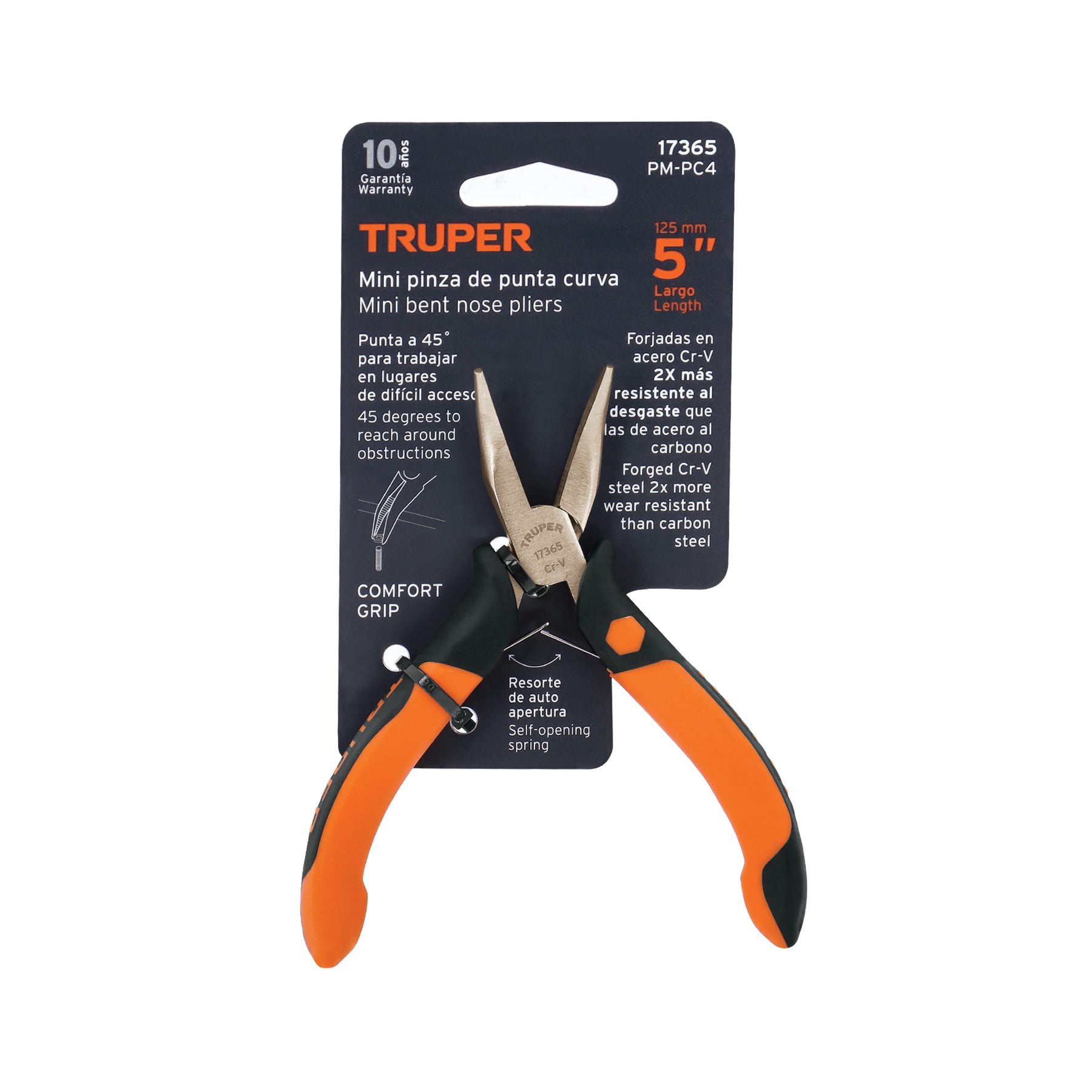 Pinza de punta curva 5", mango comfort grip