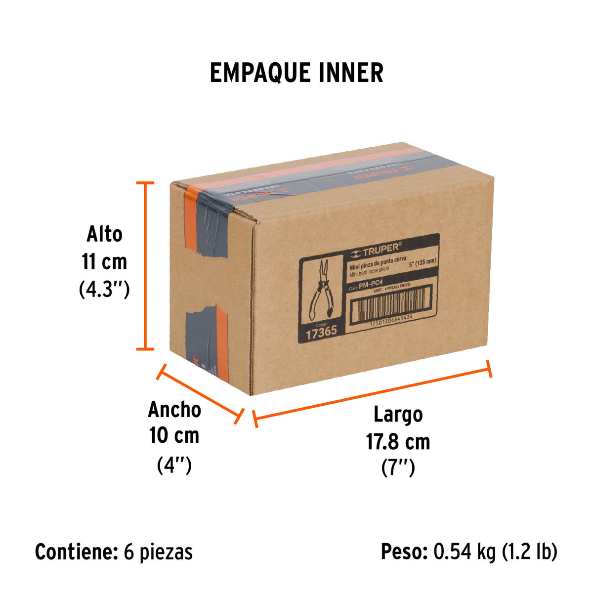 Pinza de punta curva 5", mango comfort grip