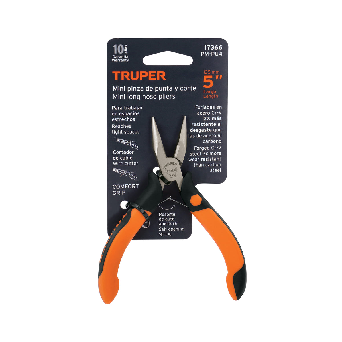 Pinza de punta y corte 5", mango comfort grip