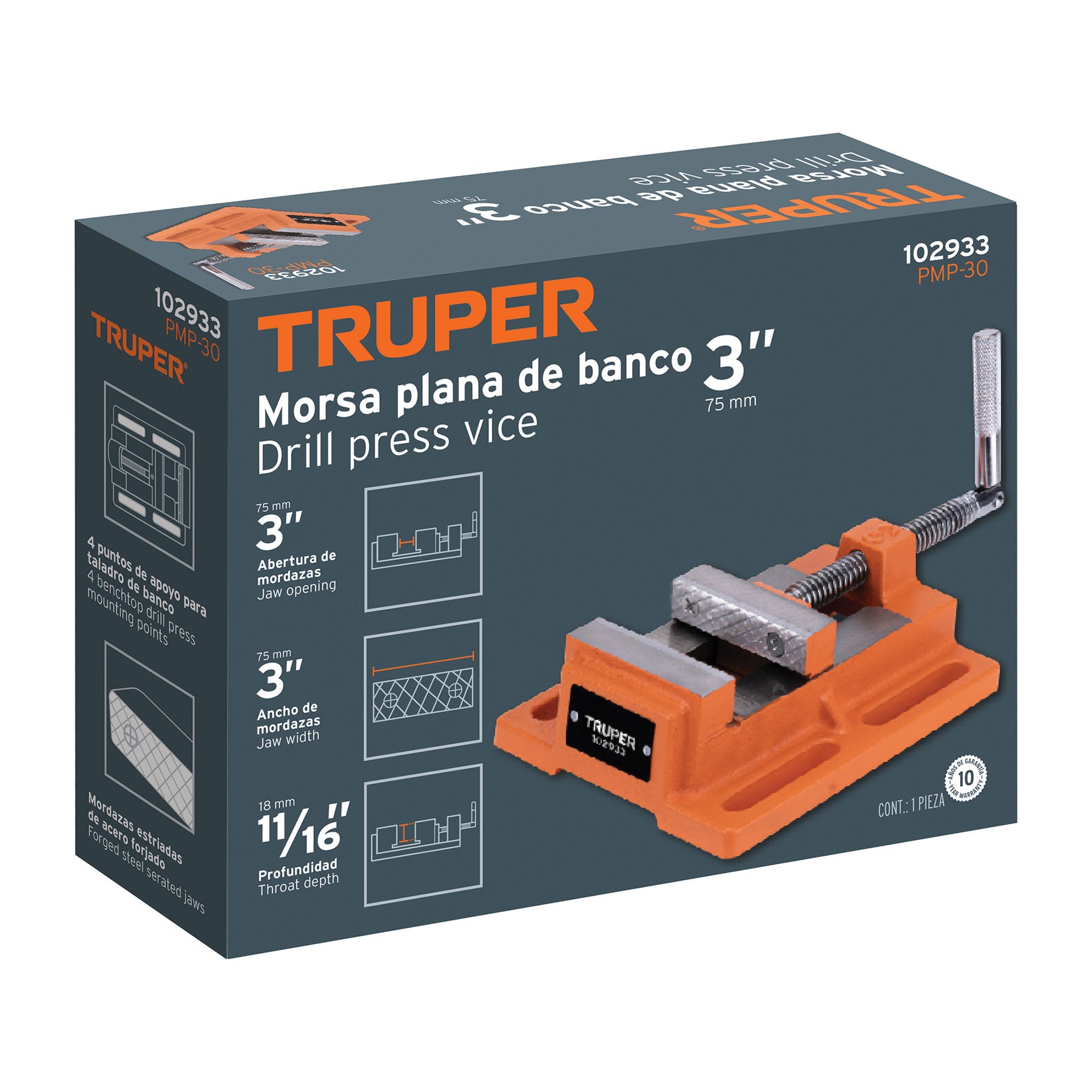 Prensa morsa plana 75 mm, Truper