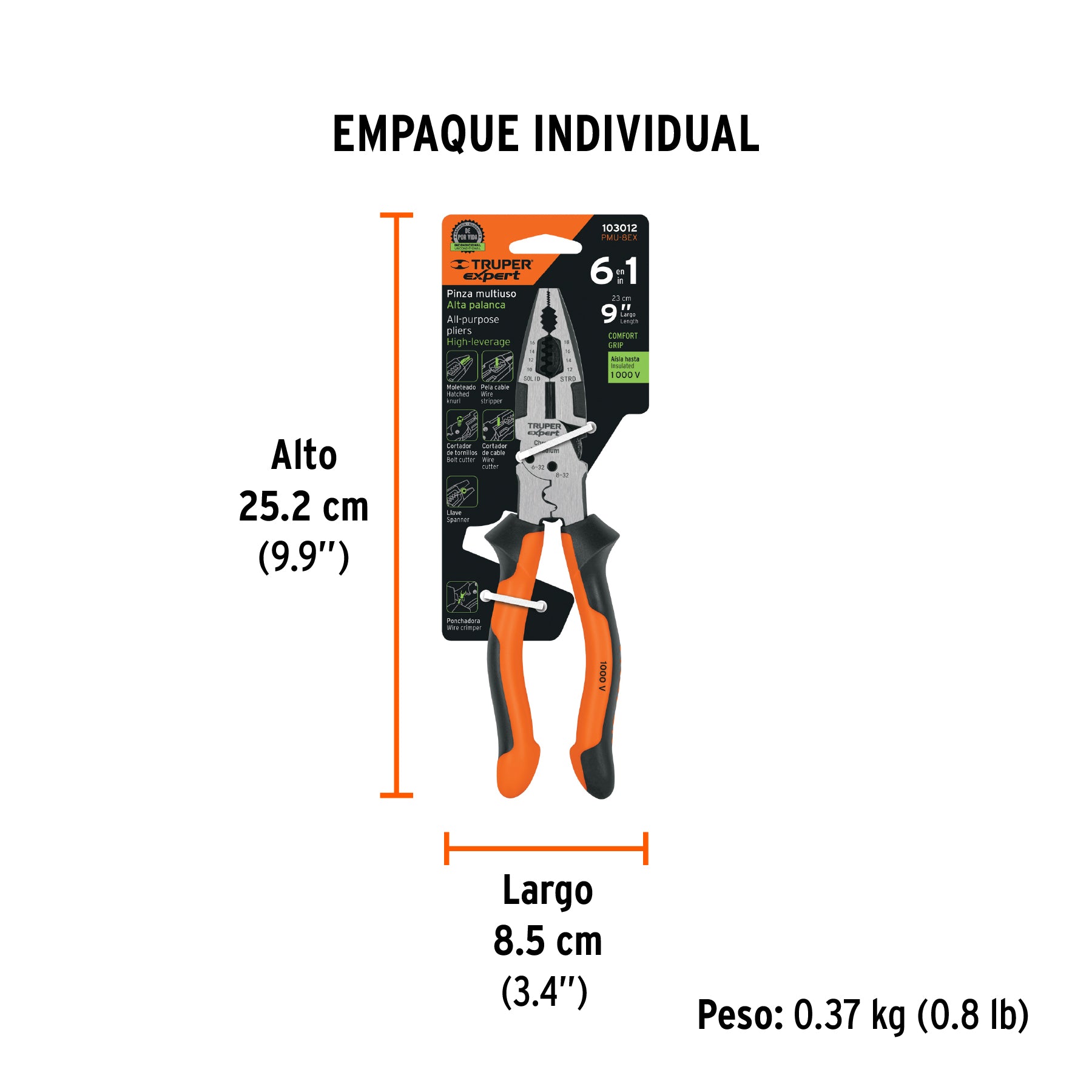 Pinza multiuso 8' electricista, comfort grip, Truper Expert